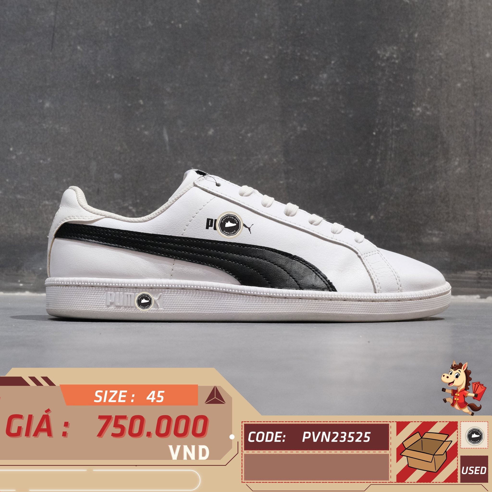 PUMA SMASH LEATHER - 356722 11 - Size 45 - GIÀY 2HAND CHÍNH HÃNG PVN23525