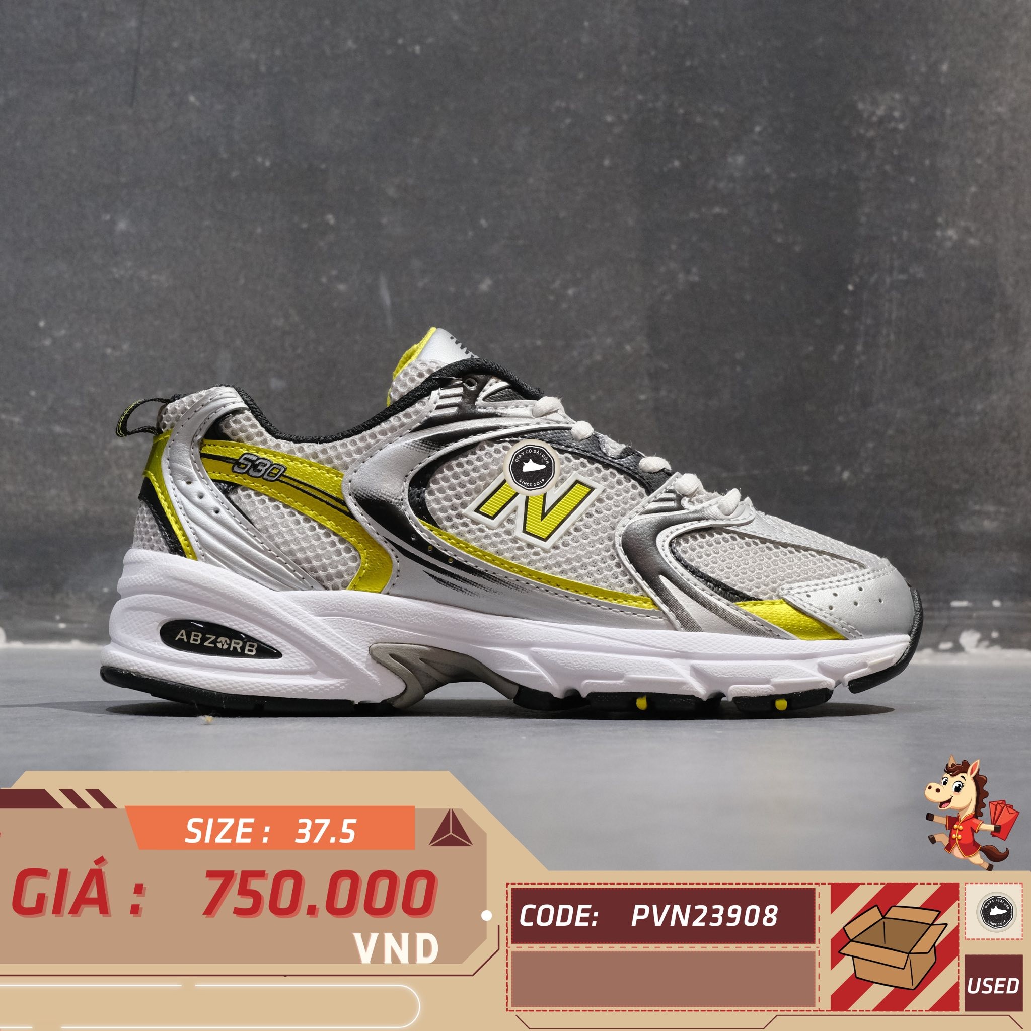 New Balance 530 Silver Yellow - MR530SC - Size 37.5 - GIÀY 2HAND CHÍNH HÃNG PVN23908