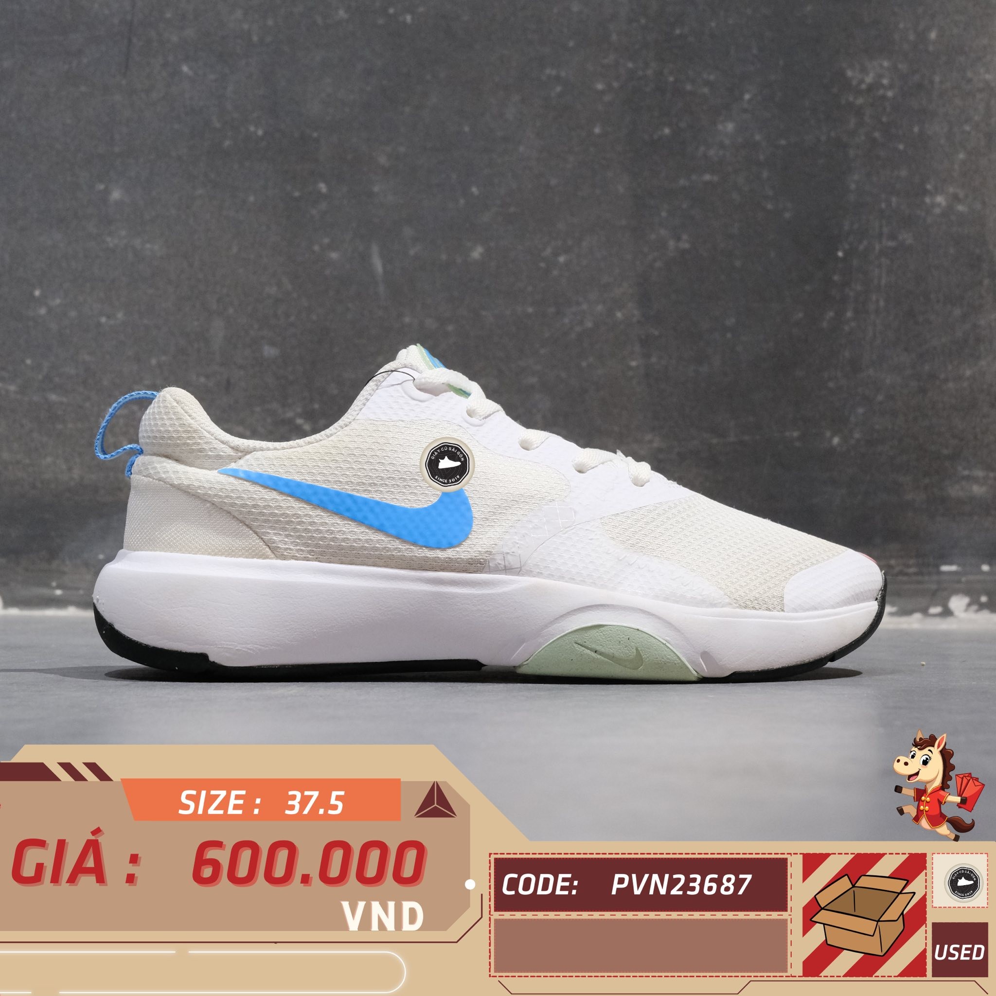 Nike City Rep TR White Light Blue Green - DA1351 102 - Size 37.5 - GIÀY 2HAND CHÍNH HÃNG PVN23687