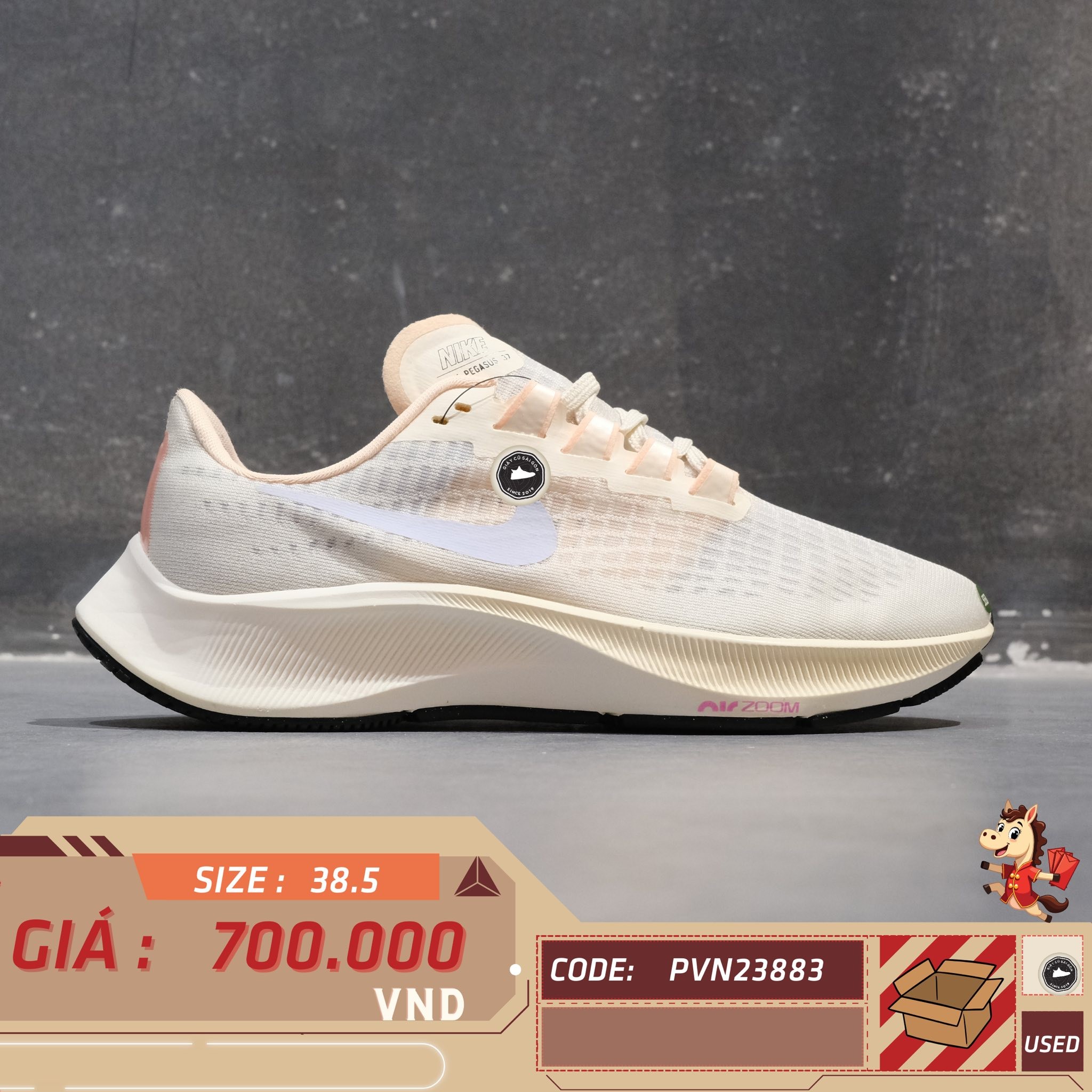 🔥 NIKE AIR ZOOM PEGASUS 37 “PALE IVORY” – SIZE 38.5 – PVN23883 – CHÍNH HÃNG