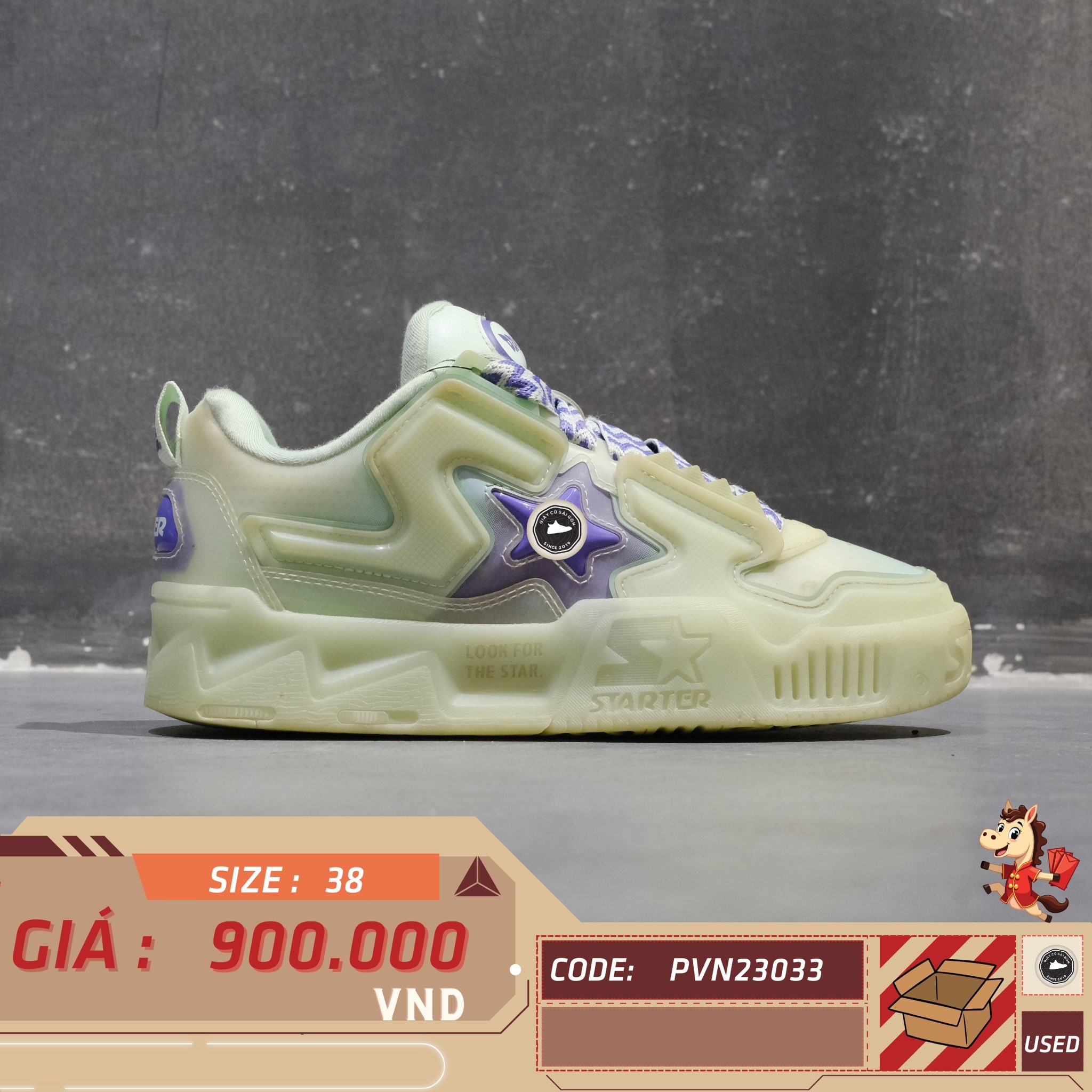 🔥 STARTER DRAGON BALL Z x VOL2 LOW TOP “FRIEZA FLUORESCENT GREEN” – SIZE 38 – PVN23033 – CHÍNH HÃNG
