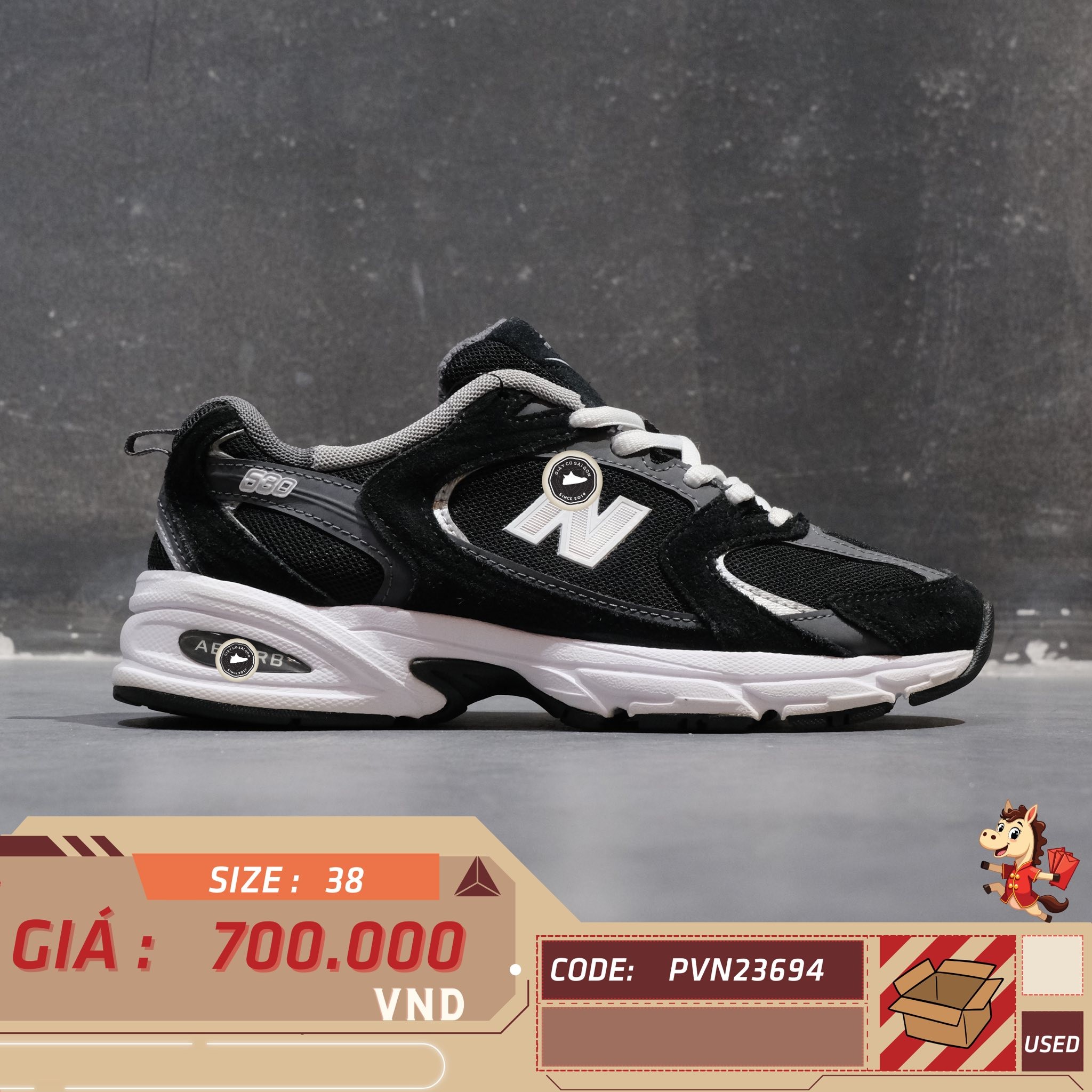 New Balance 530 Black Magnet - MR530CC - Size 38 - GIÀY 2HAND CHÍNH HÃNG 23694