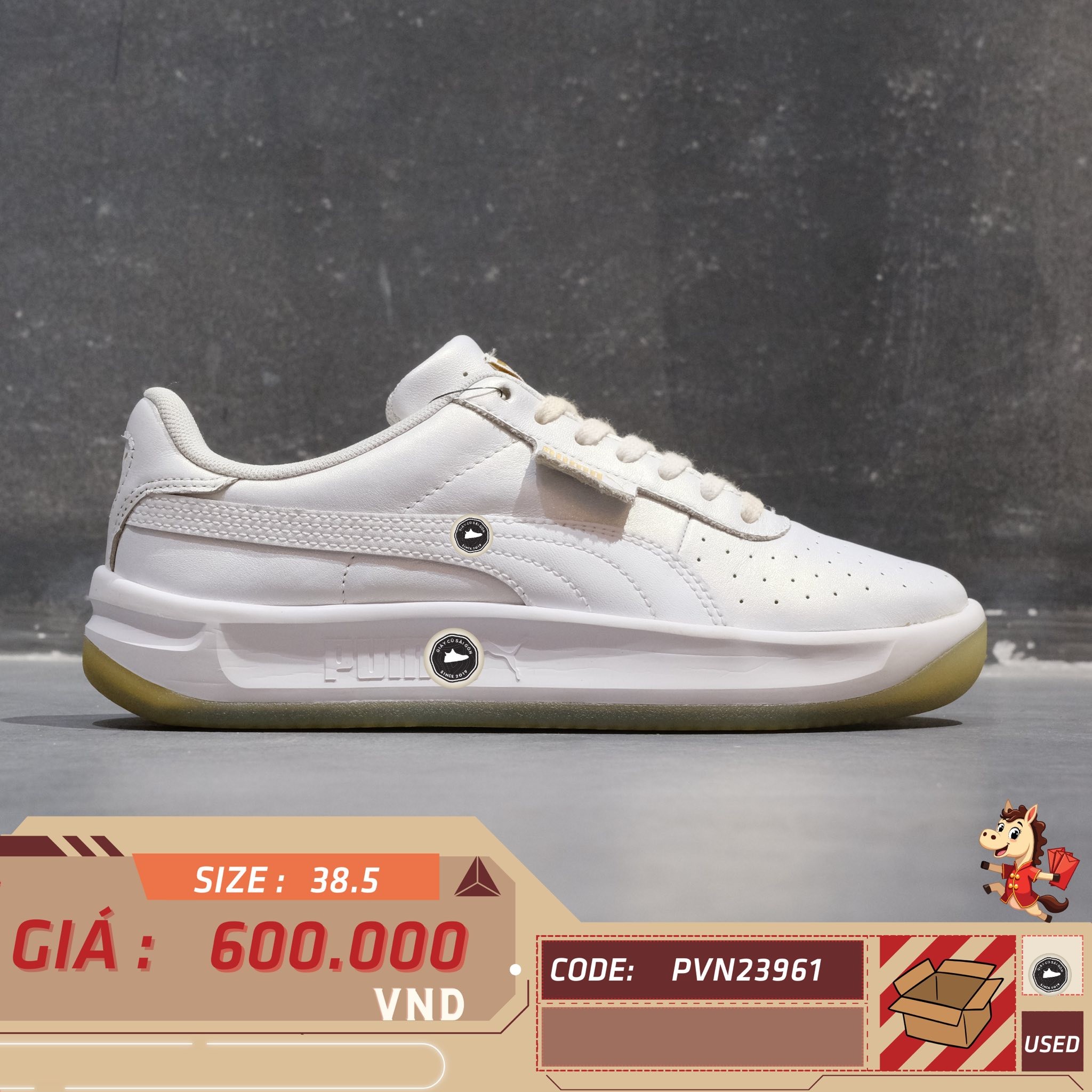 🔥 PUMA CALIFORNIA ‘WHITE’ 371421-01 – SIZE 38.5 – PVN23961 – CHÍNH HÃNG