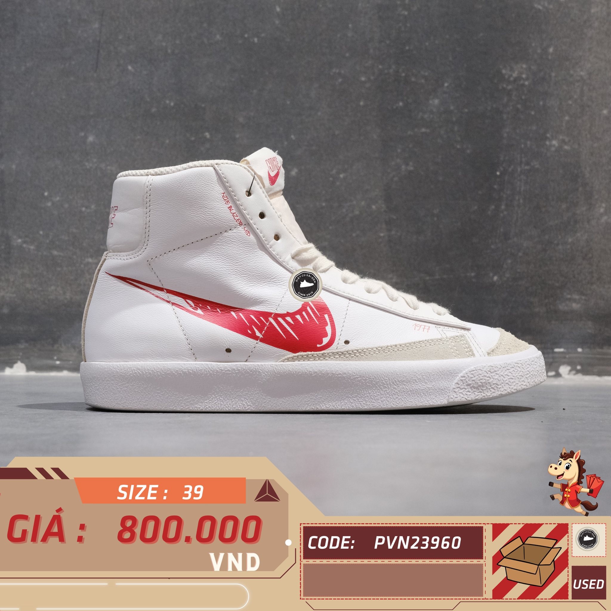NIKE BLAZER MID ’77 “RED SKETCH” CW7580-100 – SIZE 39 – MÃ PVN23960 – CHÍNH HÃNG