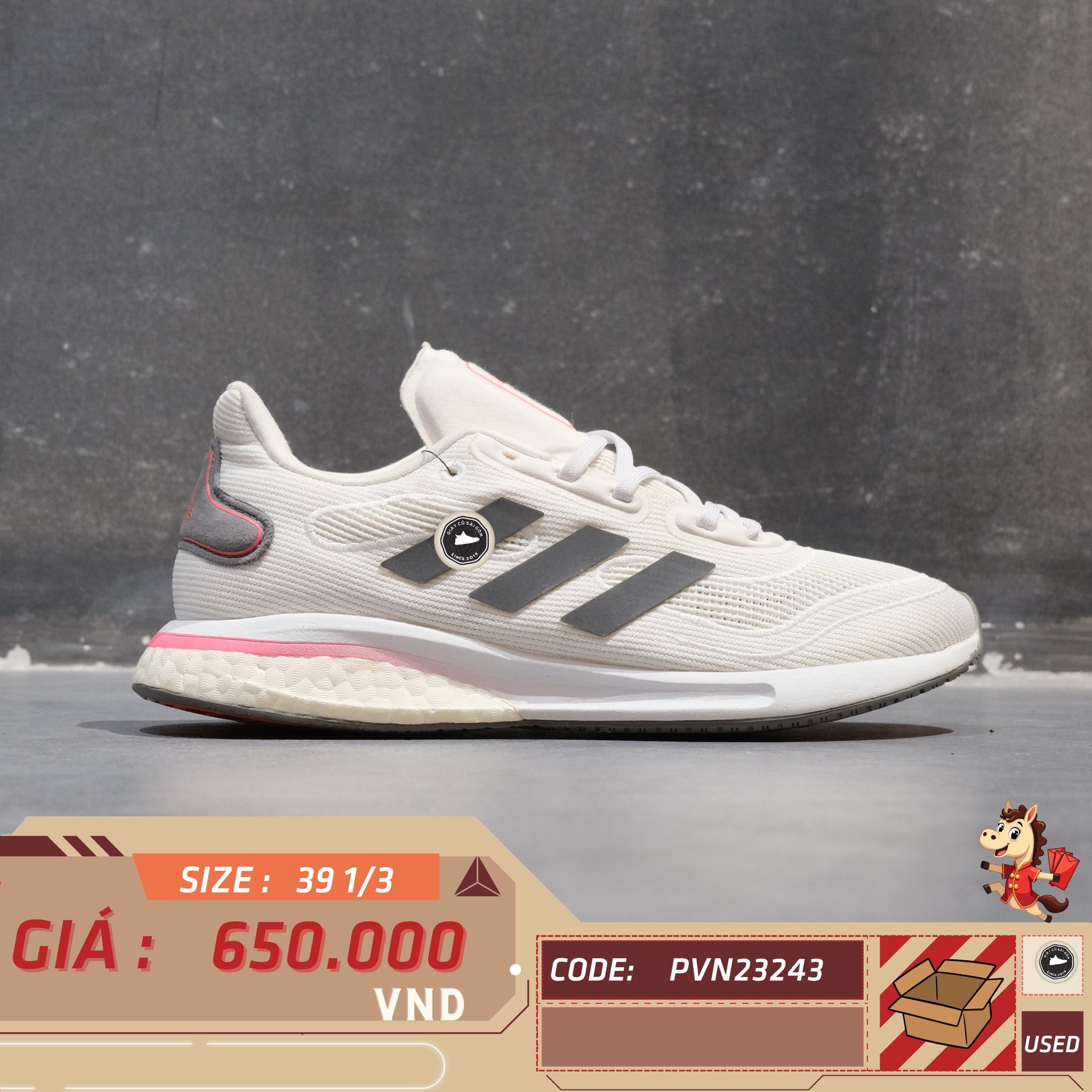 Adidas Supernova White Signal Pink - FV6020 - Size 39 1/3 - GIÀY 2HAND CHÍNH HÃNG 23243