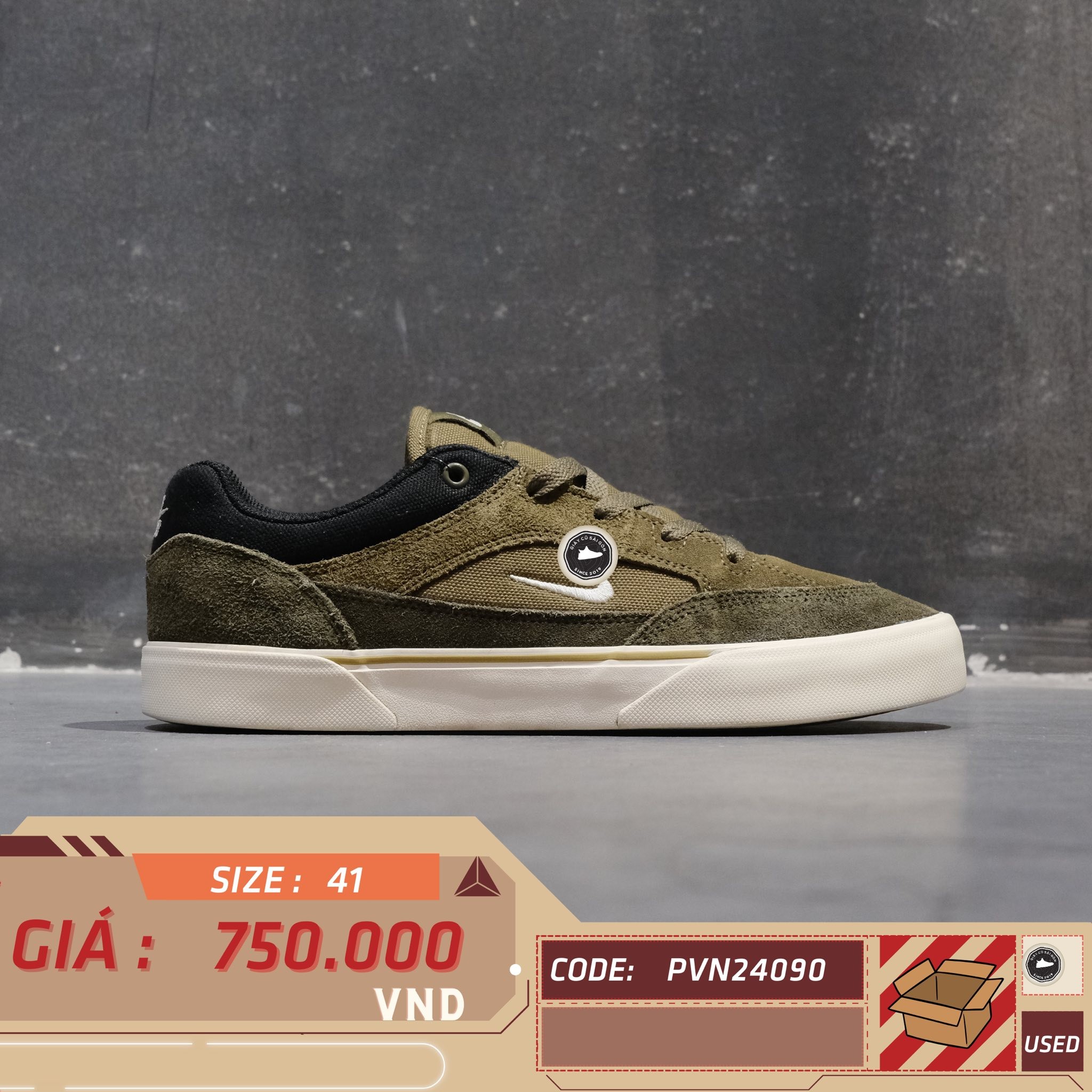 Nike SB Malor 'Medium Olive' - FV6064 200 - Size 41 - GIÀY 2HAND CHÍNH HÃNG PVN24090