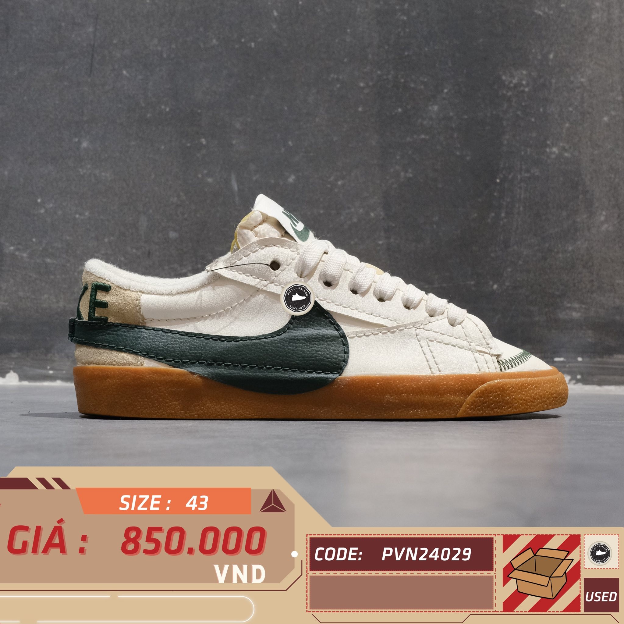 Nike Blazer Low '77 Jumbo Sail Pro Green Gum - DR9865 101 - Size 43 - GIÀY 2HAND CHÍNH HÃNG PVN24029