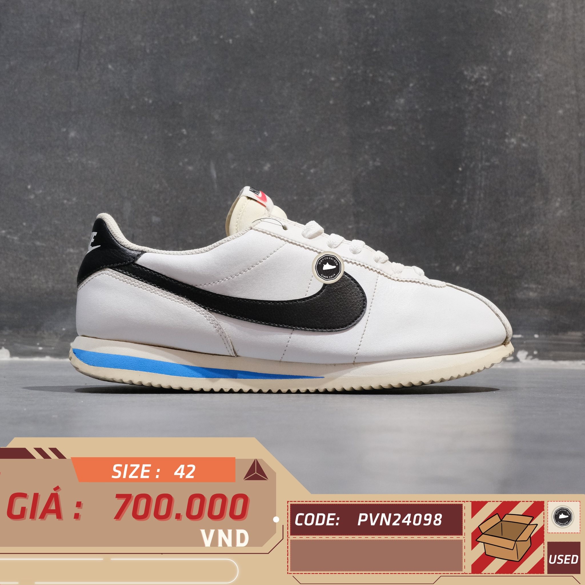 Nike Cortez '23 White Black Light Photo Blue - DM4044 100 - Size 42.5 - GIÀY 2HAND CHÍNH HÃNG PVN24098