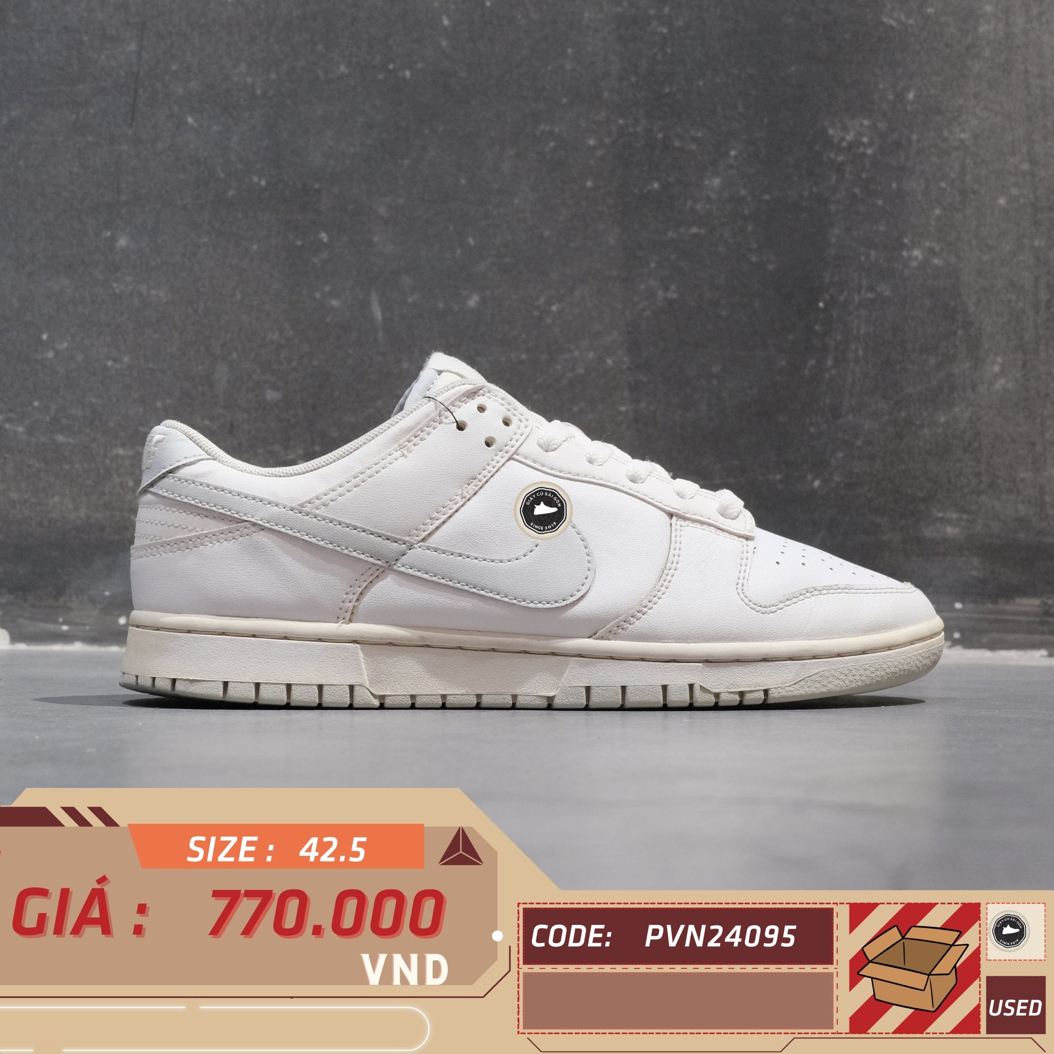 Nike Dunk Low Retro 'White Pure Platinum' - DV0831 101 - Size 42.5 - GIÀY 2HAND CHÍNH HÃNG PVN24095