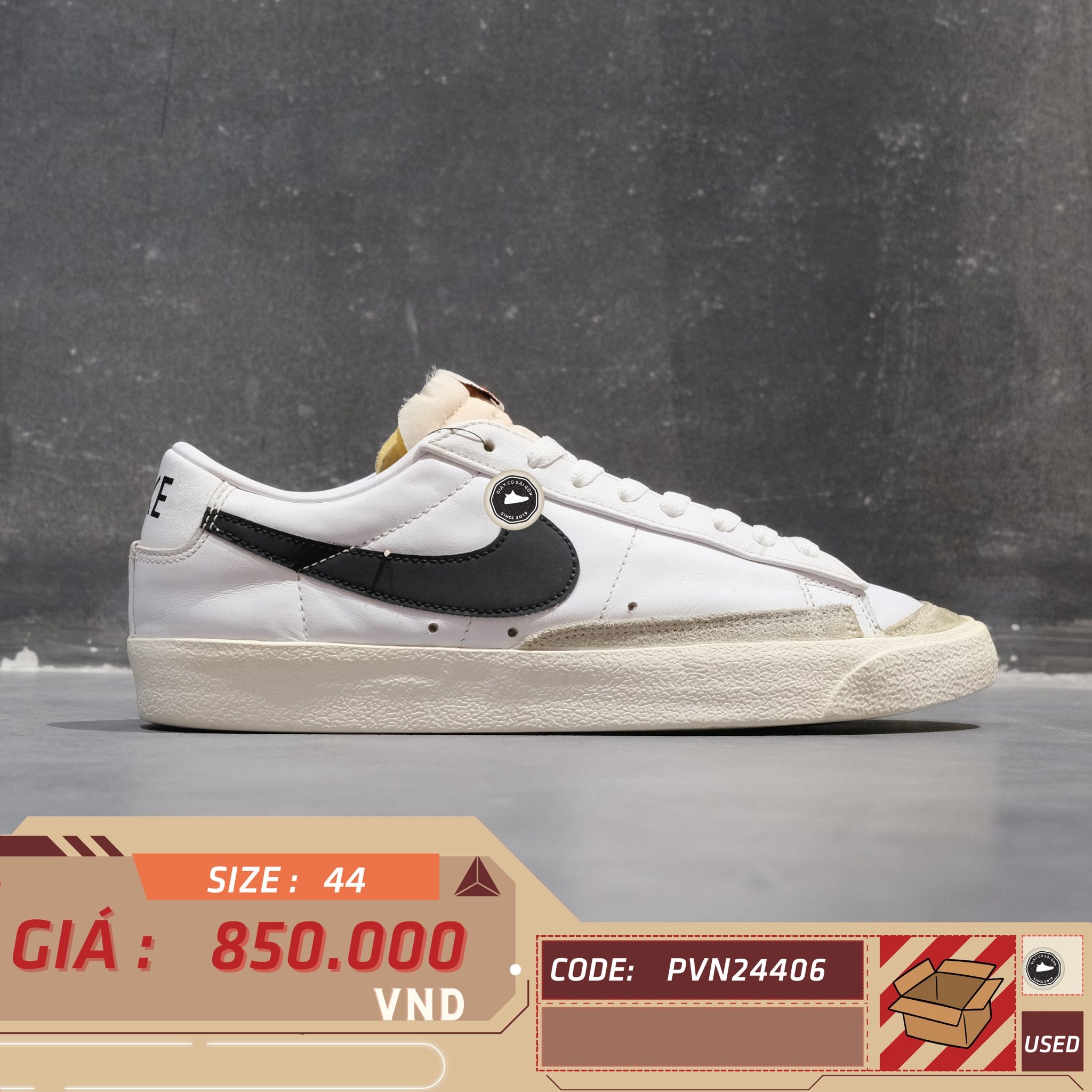 Nike Blazer Low '77 Vintage White Black - DA6364 101 - Size 44 - GIÀY 2HAND CHÍNH HÃNG PVN24406