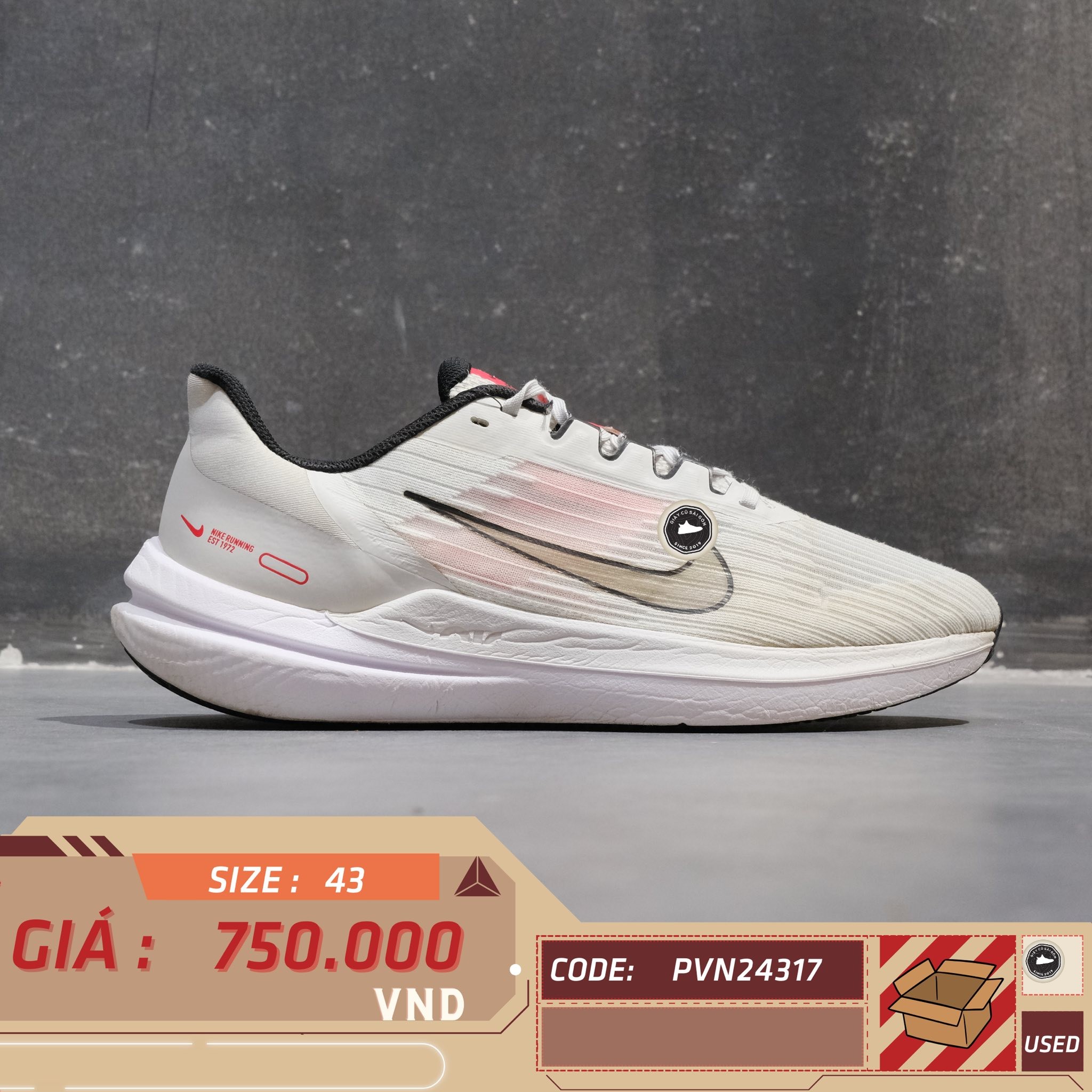 Nike Air Zoom Winflo 9 Photon Dust - DD6203 009 - Size 43 - GIÀY 2HAND CHÍNH HÃNG PVN24317