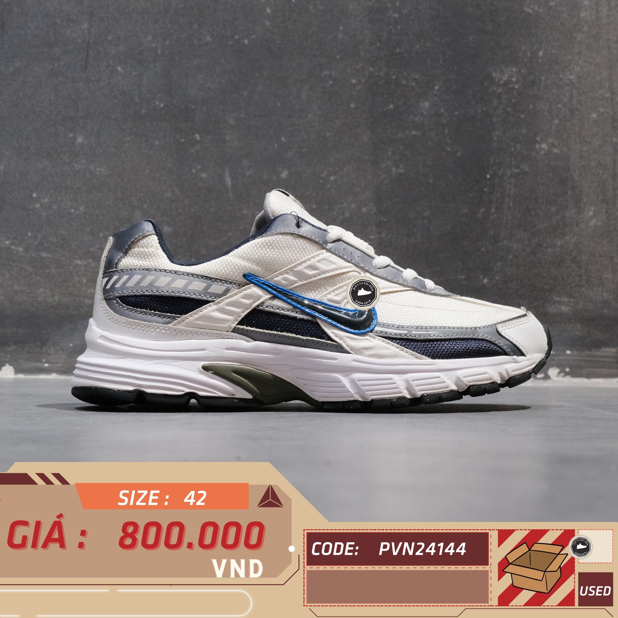 Nike Initiator White Obsidian Metallic Cool Grey - 394055 101 - Size 42 - GIÀY 2HAND CHÍNH HÃNG PVN24144