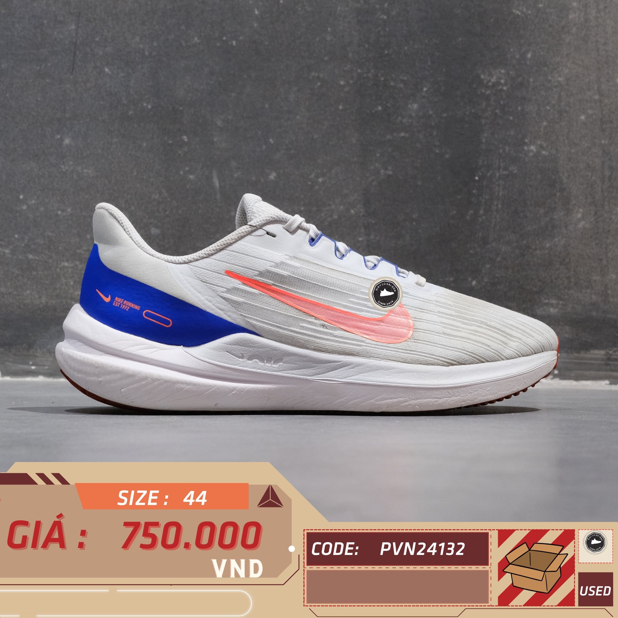 Nike Air Zoom Winflo 9 Grey Concord - DD6203 006 - Size 44 - GIÀY 2HAND CHÍNH HÃNG 24132
