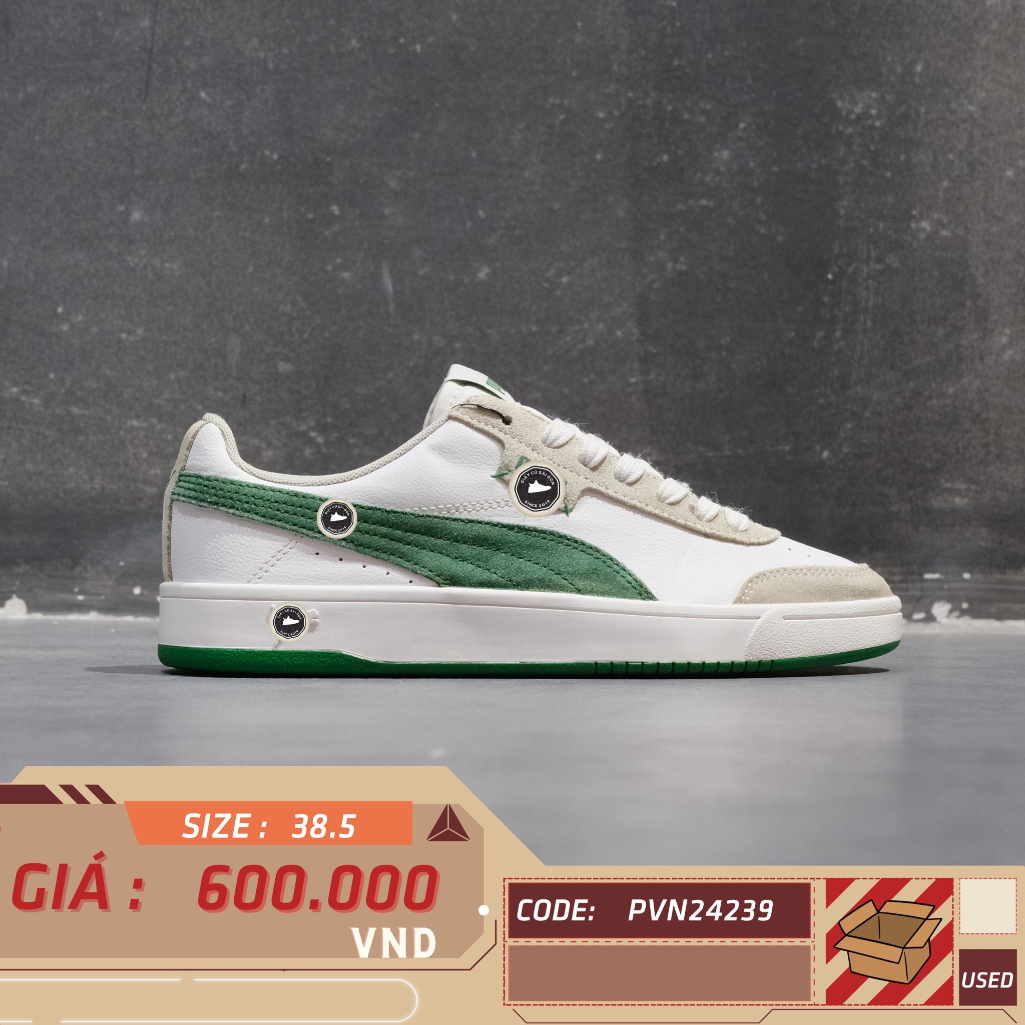 Puma Court Legend Low 'White Amazon Green' - 371931 06 - Size 38.5 - GIÀY 2HAND CHÍNH HÃNG PVN24239