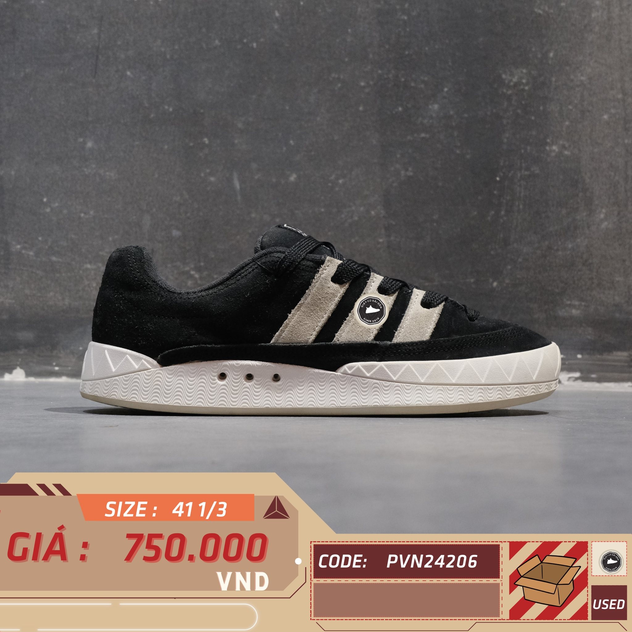 Adidas Adimatic Core Black Crystal White - ID8265 - Size 41 1/3 - GIÀY 2HAND CHÍNH HÃNG PVN24206