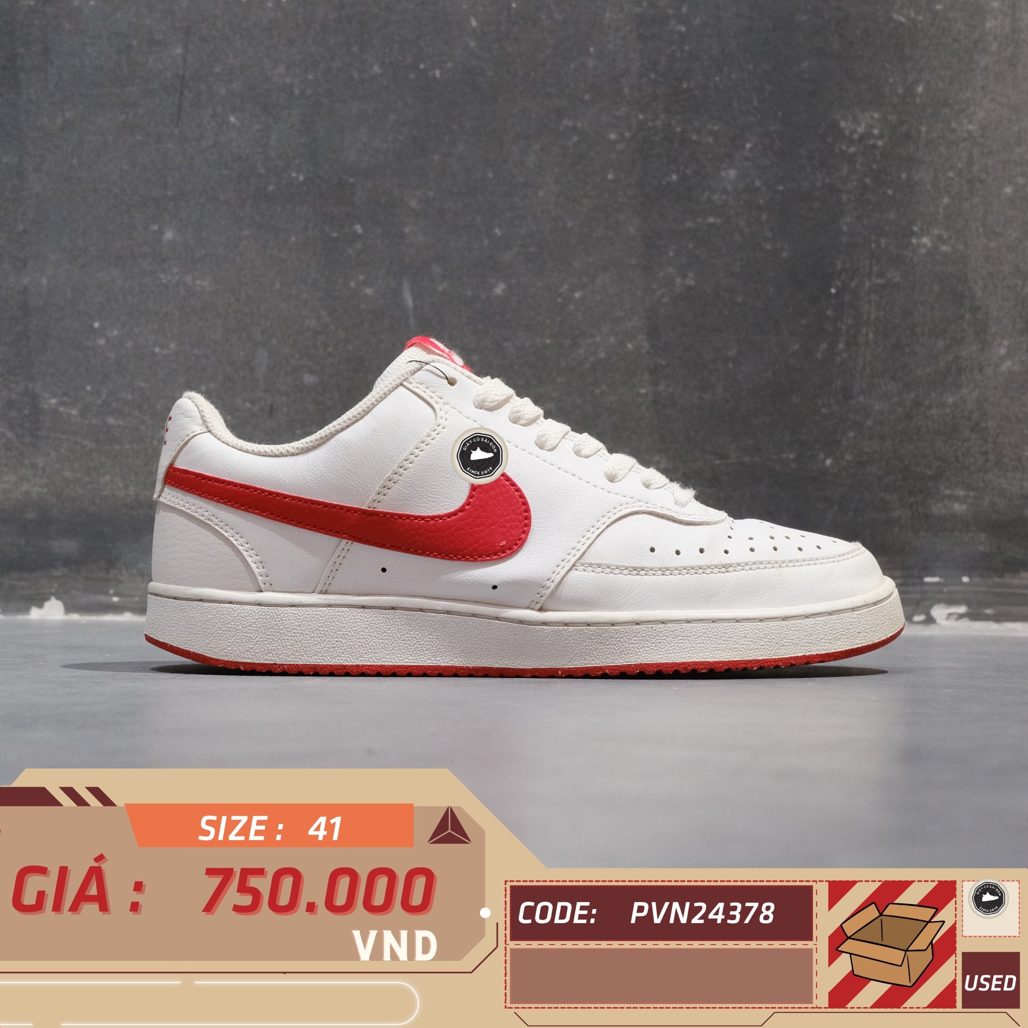 Nike Court Vision Low Next Nature White University Red - HF1744 101 - Size 41 - GIÀY 2HAND CHÍNH HÃNG PVN24378
