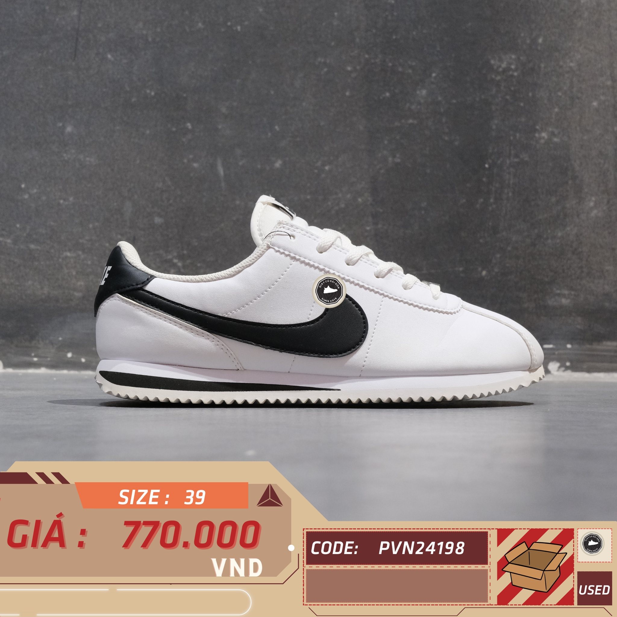 Nike Cortez GS White Black - DM0950 108 - Size 39 - GIÀY 2HAND CHÍNH HÃNG PVN24198
