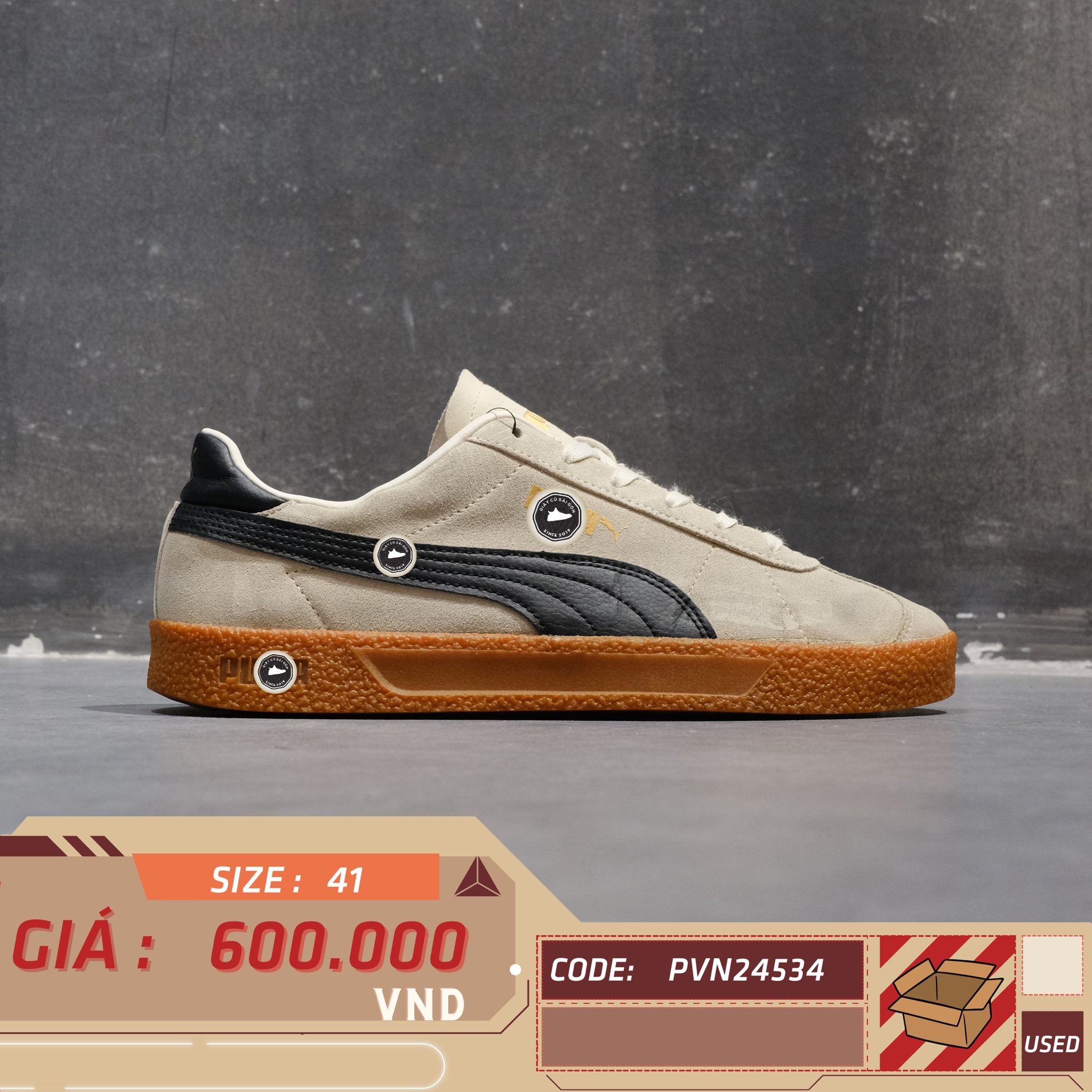 Puma Club Marshmallow Gum - 381111 08 - Size 41 - GIÀY 2HAND CHÍNH HÃNG PVN24534