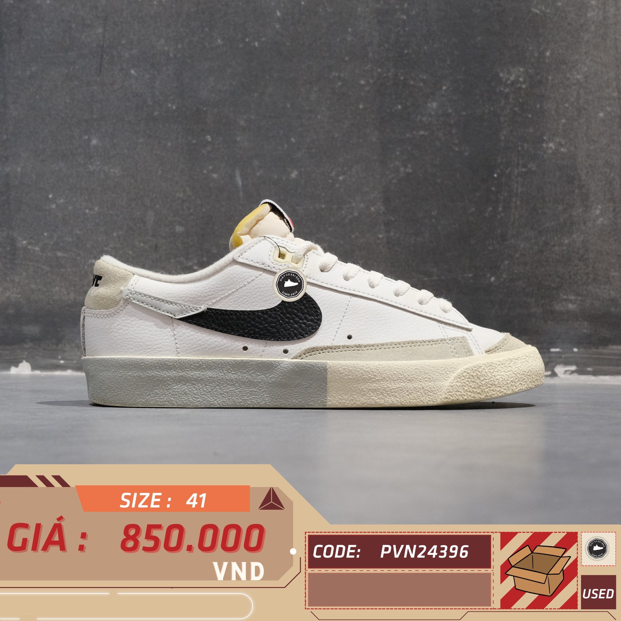 Nike Blazer Low '77 Split White Black Grey - DZ2544 100 - Size 41 - GIÀY 2HAND CHÍNH HÃNG PVN24396