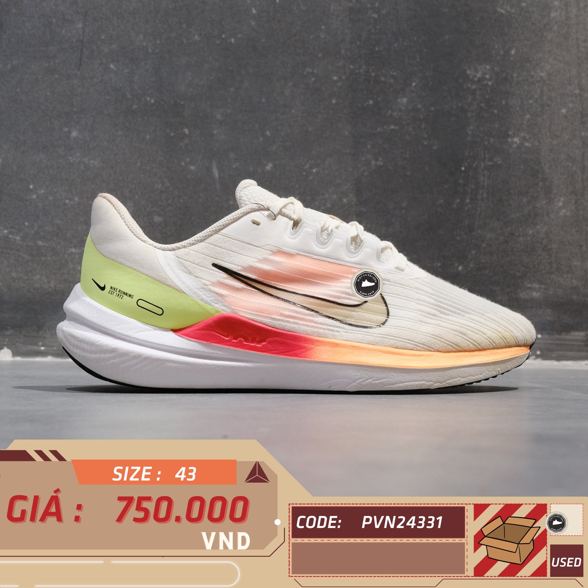 Nike Air Zoom Winflo 9 White Bright Crimson - DD6203 100 - Size 43 - GIÀY 2HAND CHÍNH HÃNG PVN24331