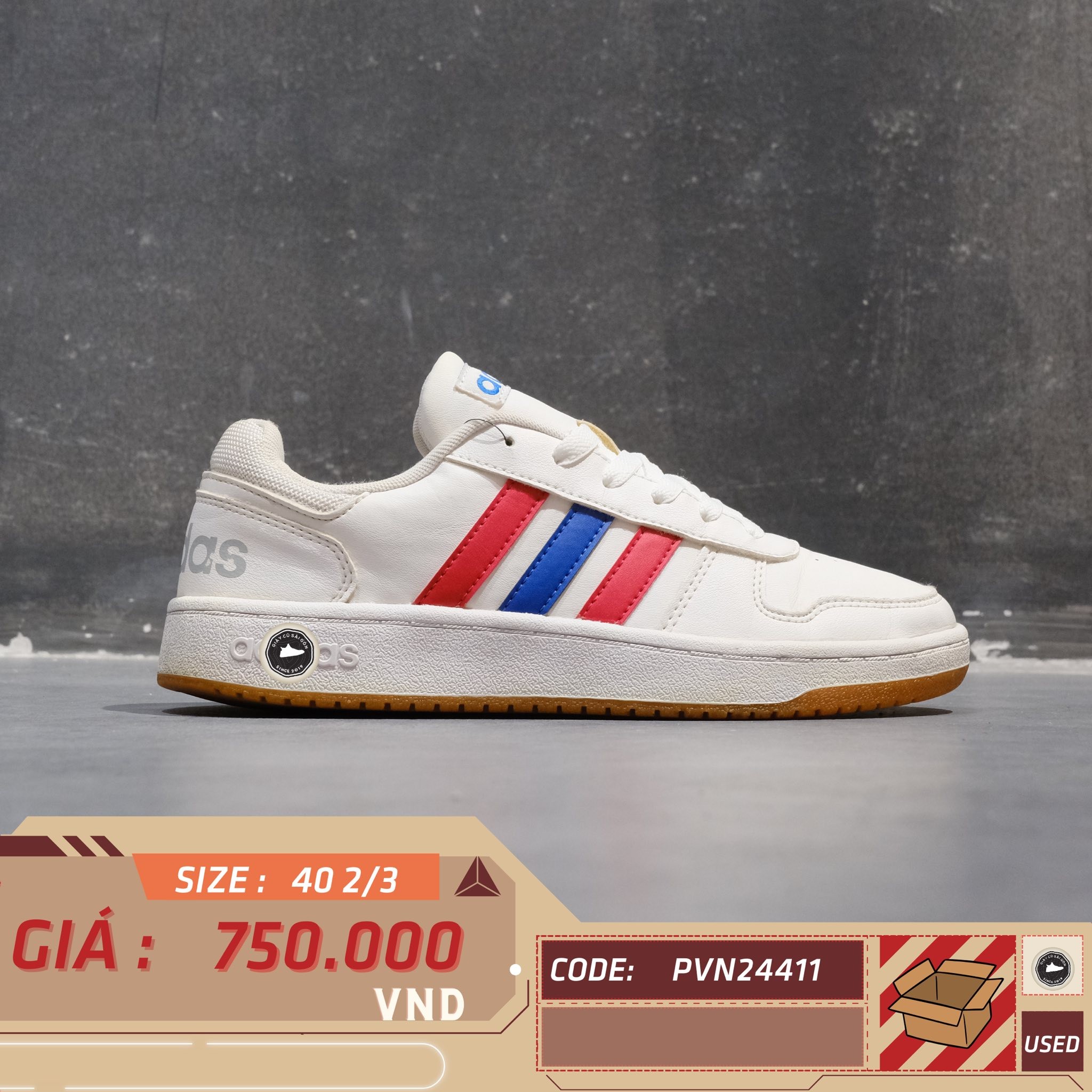 ADIDAS NEO HOOPS 2.0 'WHITE RED BLUE' FW9349 - Size 40 2/3 - GIÀY 2HAND CHÍNH HÃNG PVN2441111