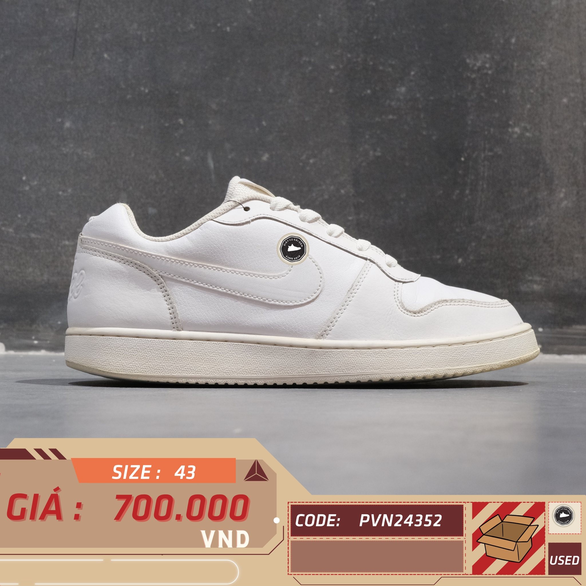 Nike Ebernon Low Triple White - AQ1775 100 - Size 43 - GIÀY 2HAND CHÍNH HÃNG PVN24352