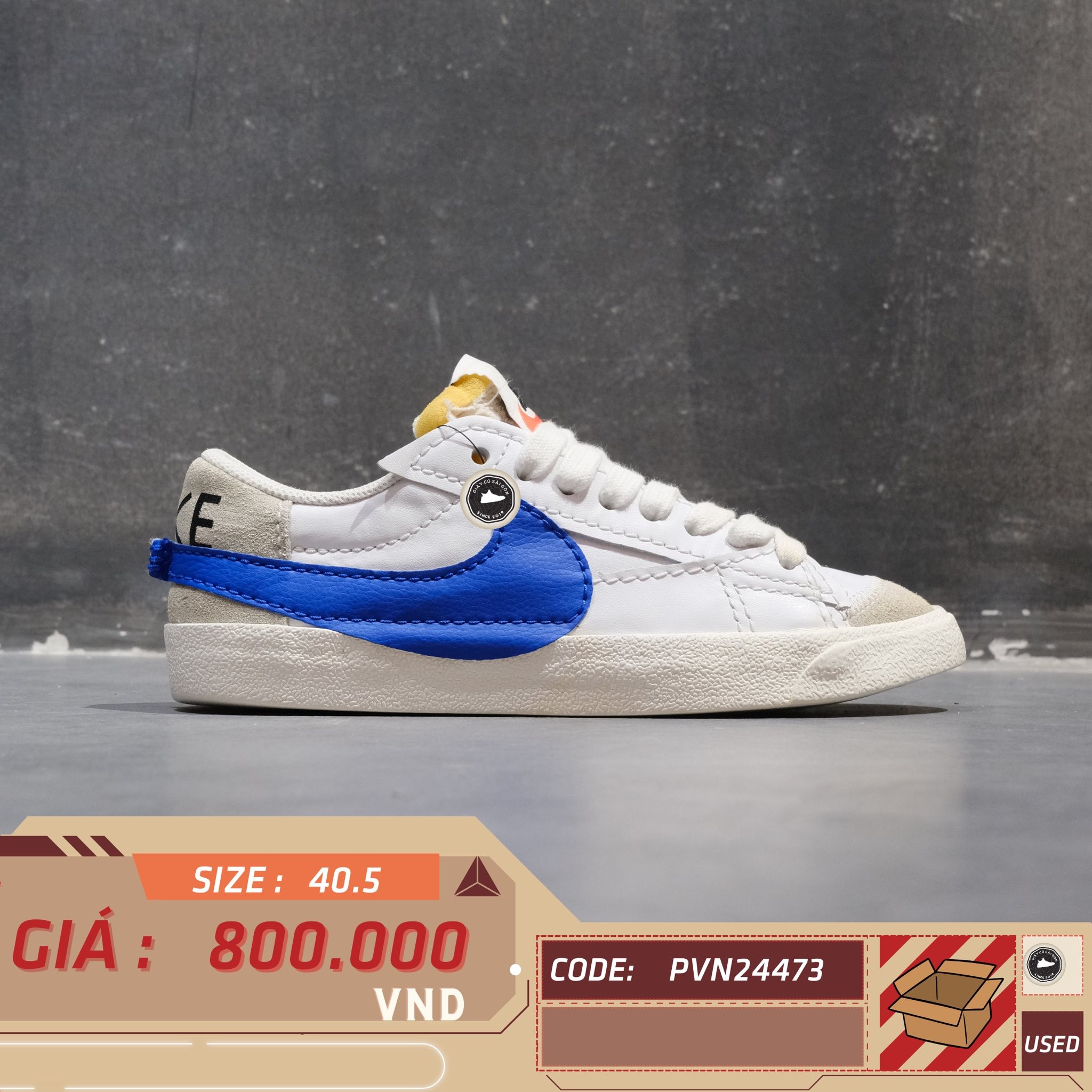 Nike Blazer Low '77 Jumbo White Old Royal - DQ8768 100 - Size 40.5 - GIÀY 2HAND CHÍNH HÃNG PVN24473