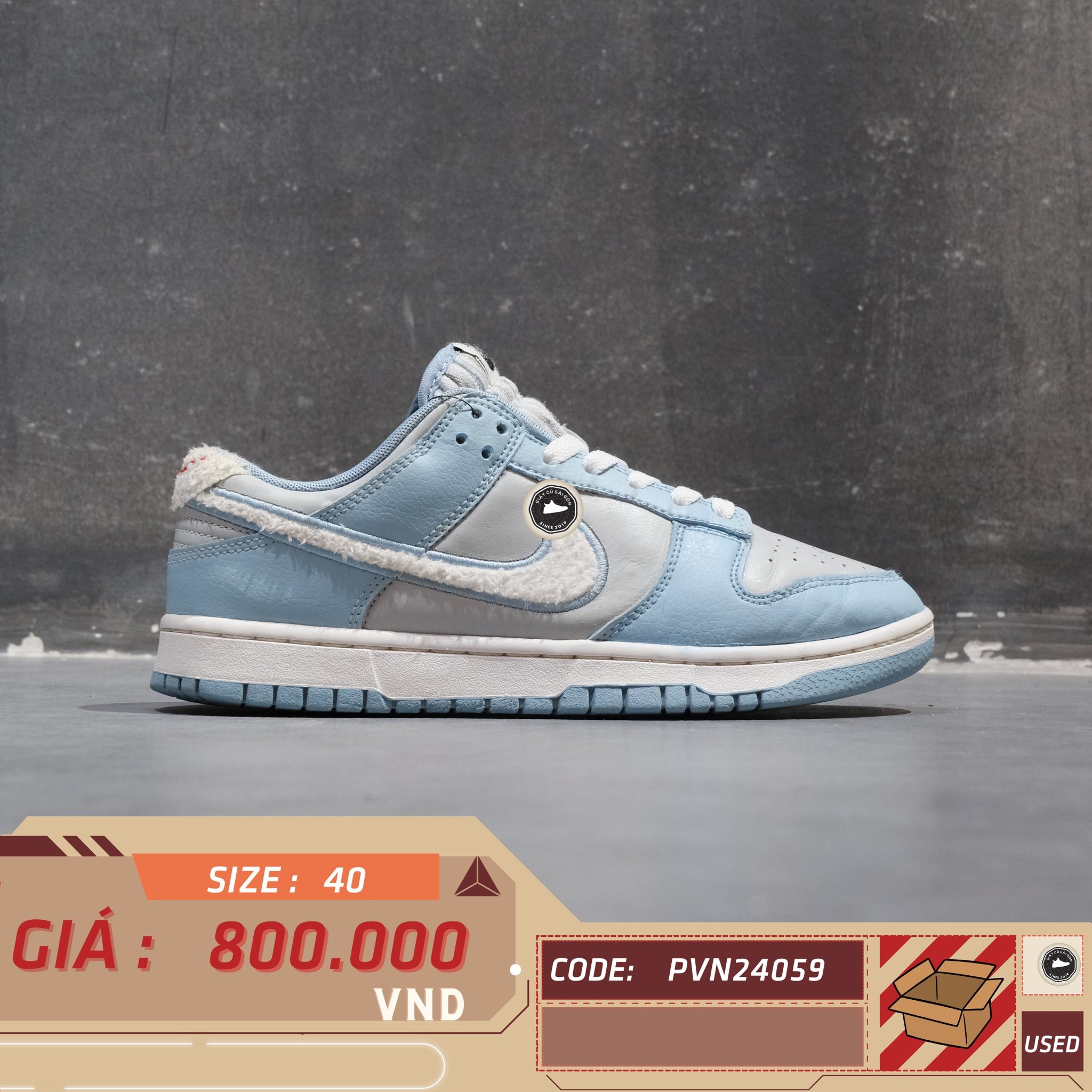 Nike Dunk Low Retro Fleece Swoosh Worn Blue - FB1871 011 - Size 40 - GIÀY 2HAND CHÍNH HÃNG PVN24059