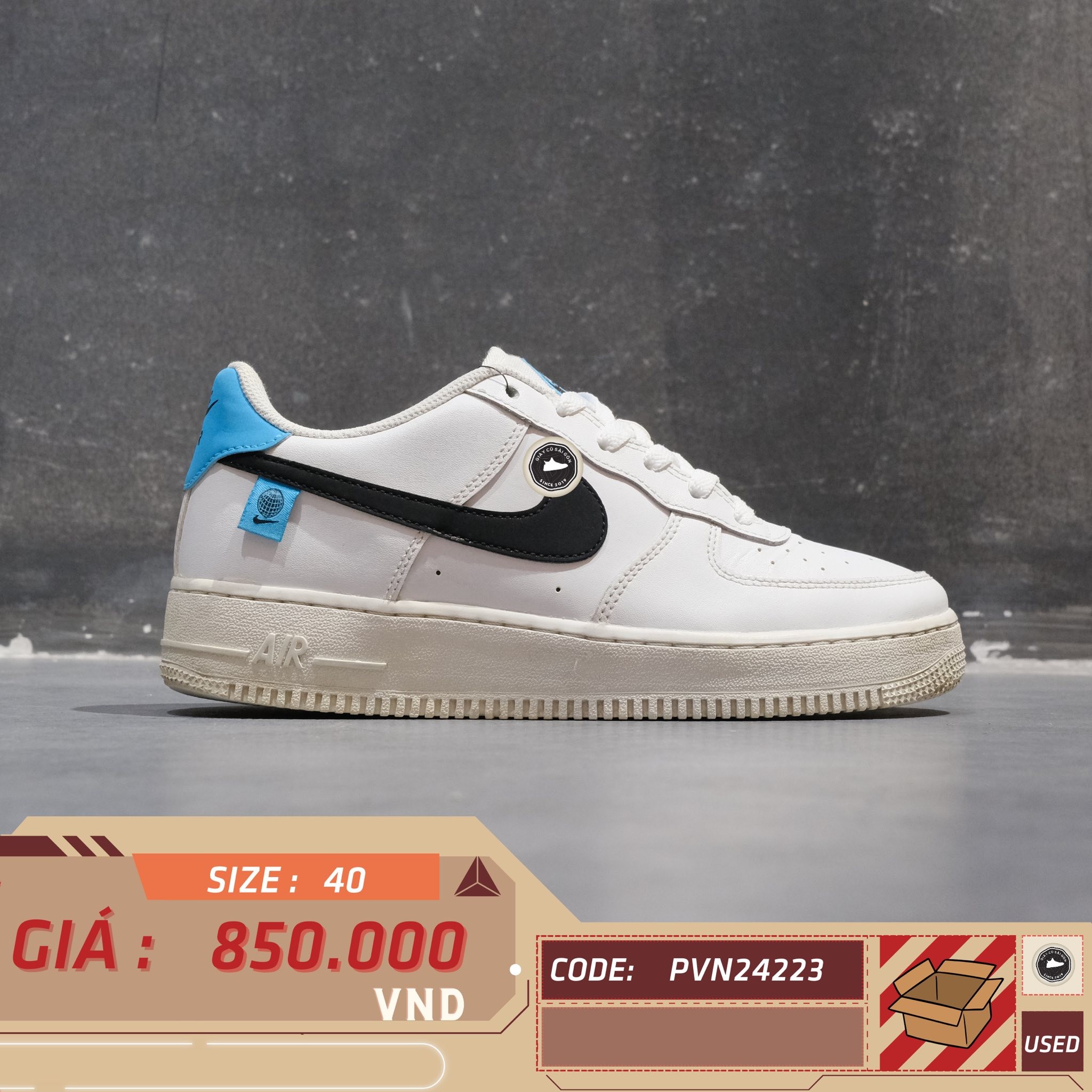 Nike Air Force 1 Low '07 Worldwide Pack Blue Fury (GS) - CN8533 100 - Size 40 - GIÀY 2HAND CHÍNH HÃNG PVN24223