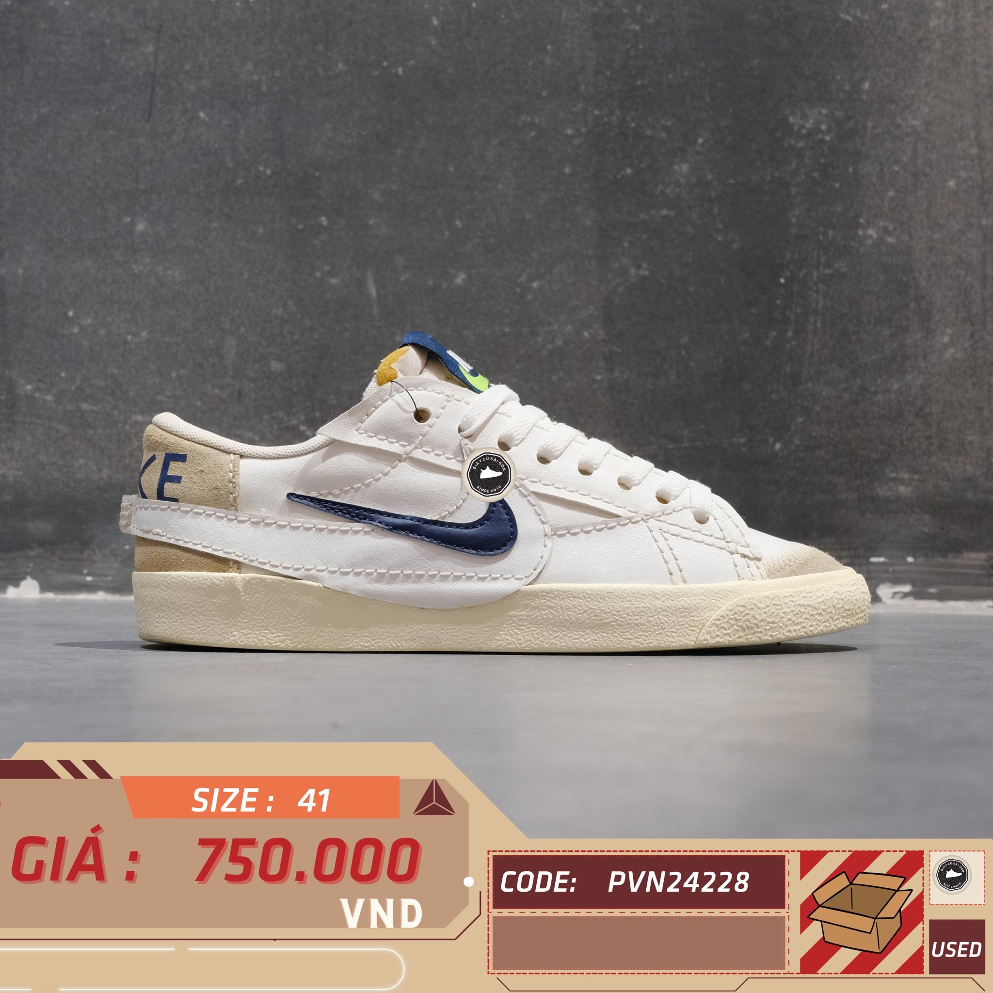 Nike Blazer Low '77 Jumbo SE White Navy - FD0378 121 - Size 41 - GIÀY 2HAND CHÍNH HÃNG PVN24228