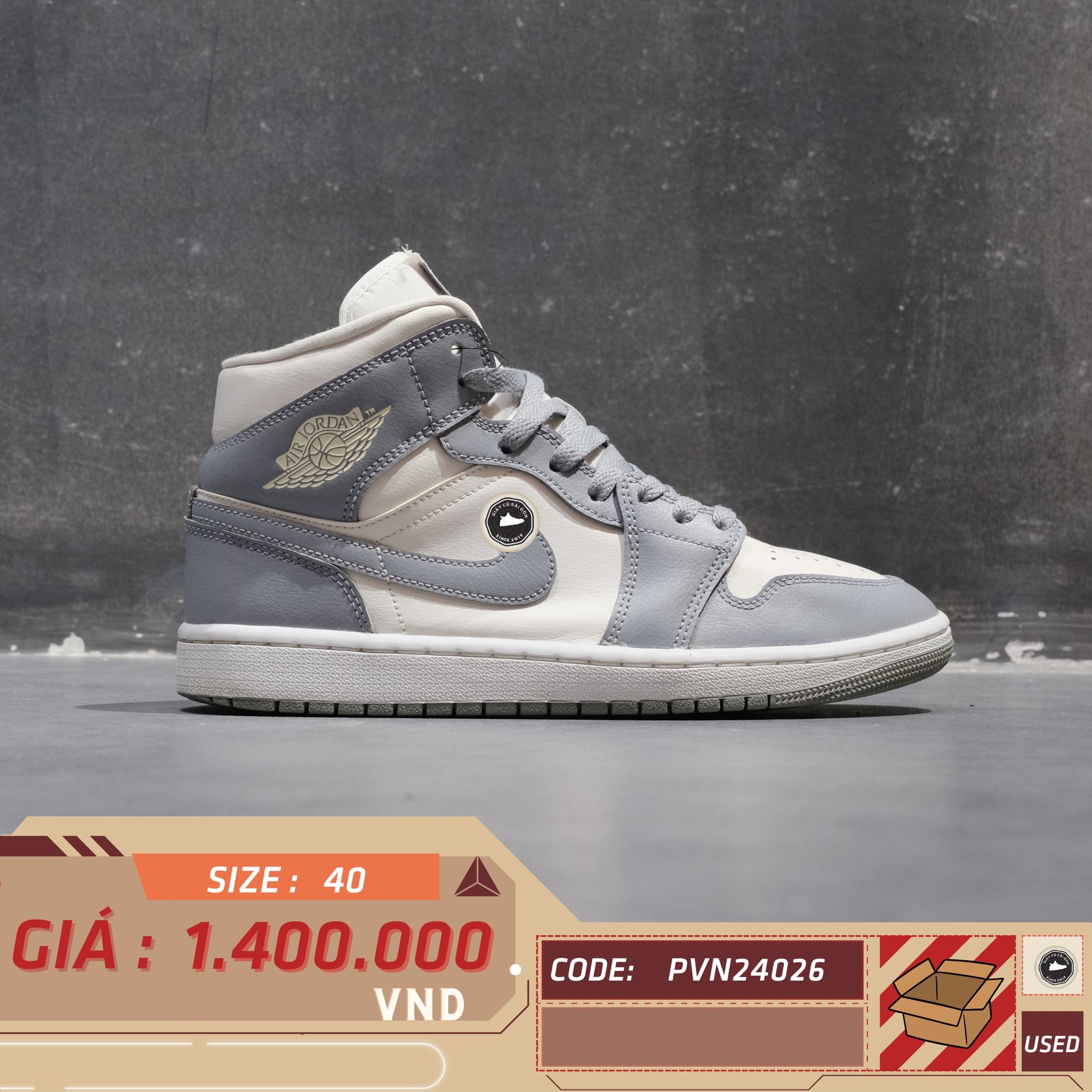 Air Jordan 1 Mid Stealth - BQ6472 115 - Size 40 - GIÀY 2HAND CHÍNH HÃNG 24026