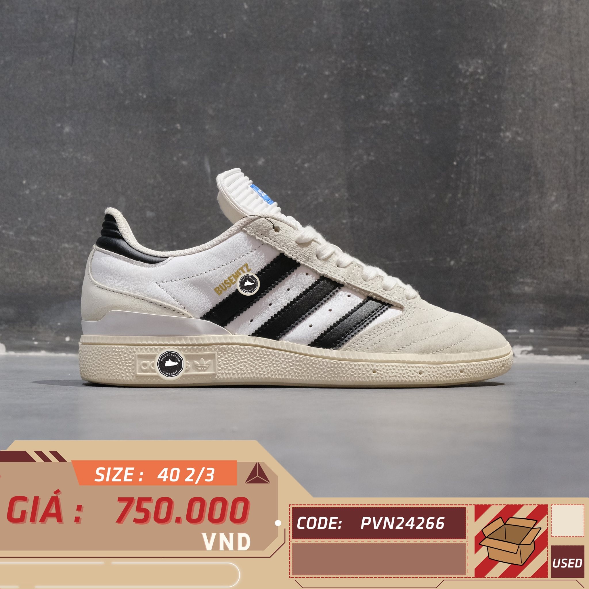 Adidas Busenitz White Black - FV5877 - Size 40 2/3 - GIÀY 2HAND CHÍNH HÃNG PVN24266
