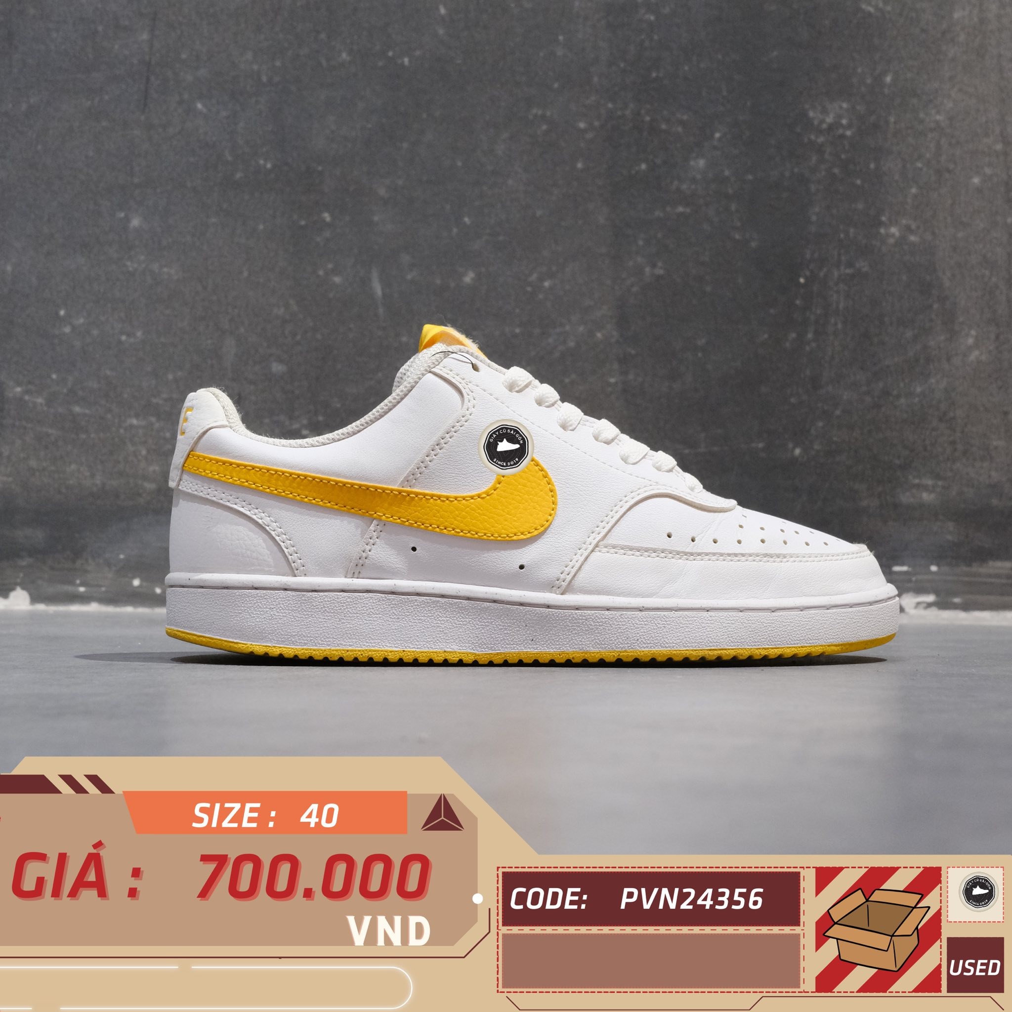 Nike Court Vision Low Next Nature White University Gold - HF1744 100 - Size 40 - GIÀY 2HAND CHÍNH HÃNG PVN24356