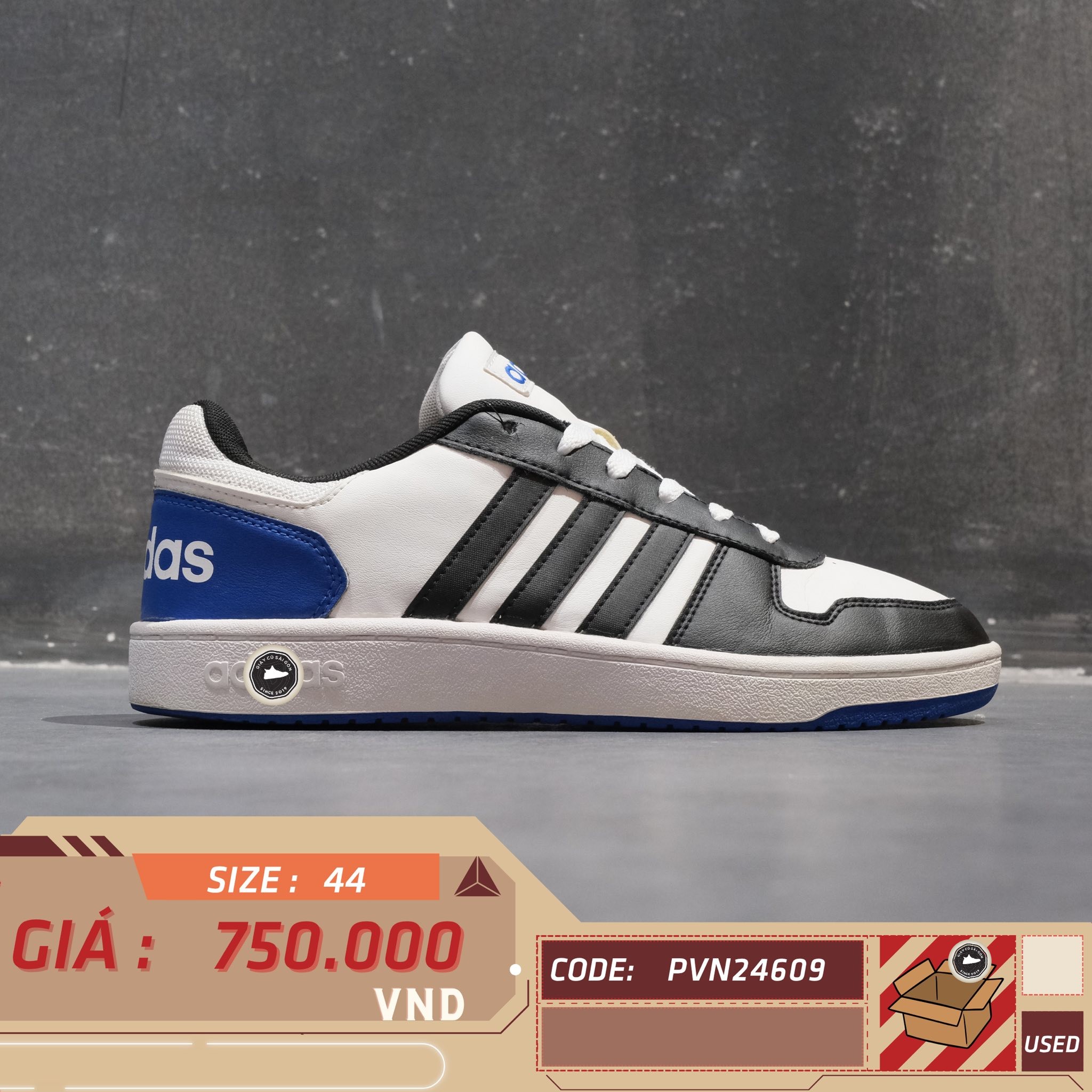 Adidas Hoops 2.0 'White Royal Blue' - FW5994 - Size 44 - GIÀY 2HAND CHÍNH HÃNG PVN24609