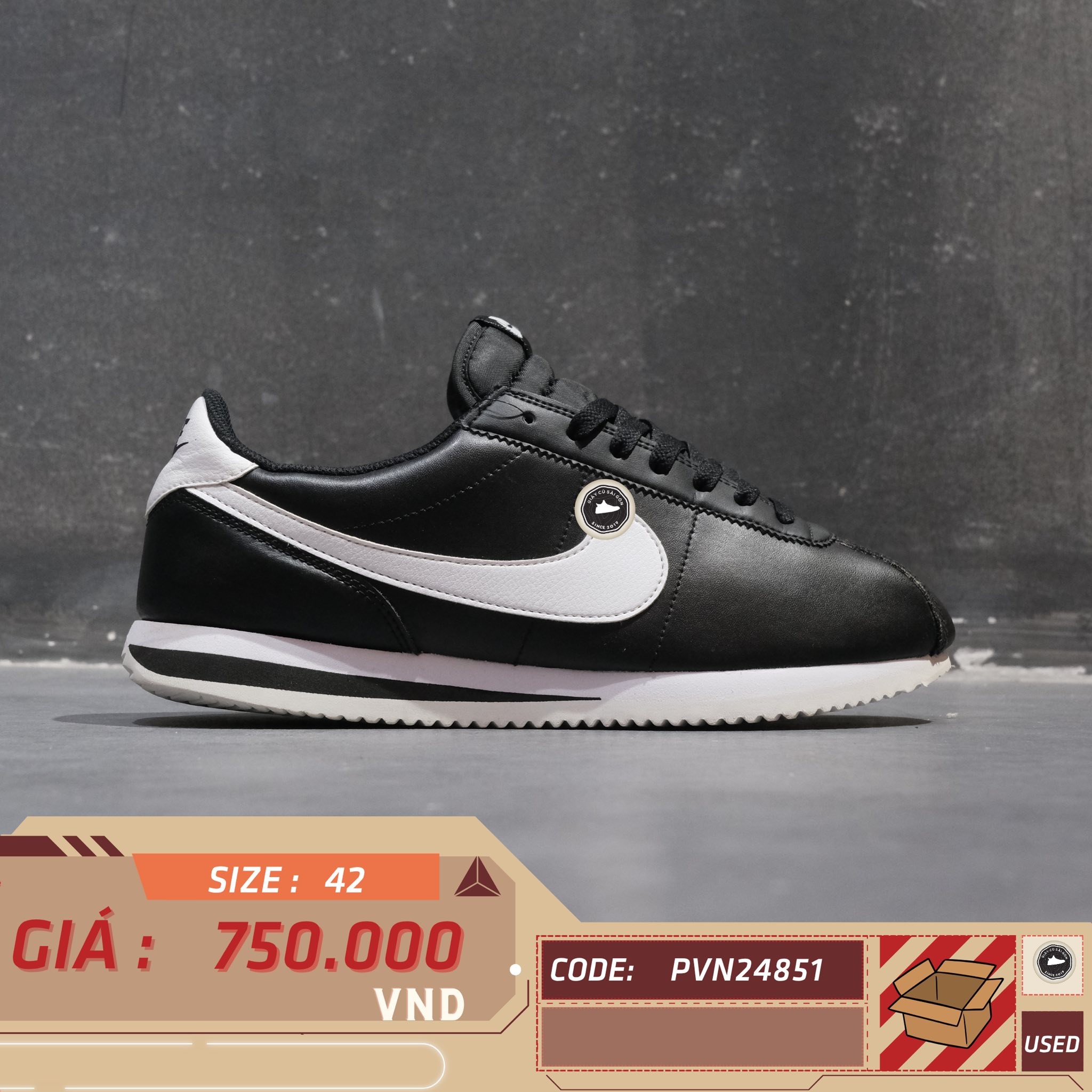 Nike Cortez Black White - DM4044 001 - Size 42 - GIÀY 2HAND CHÍNH HÃNG PVN24851