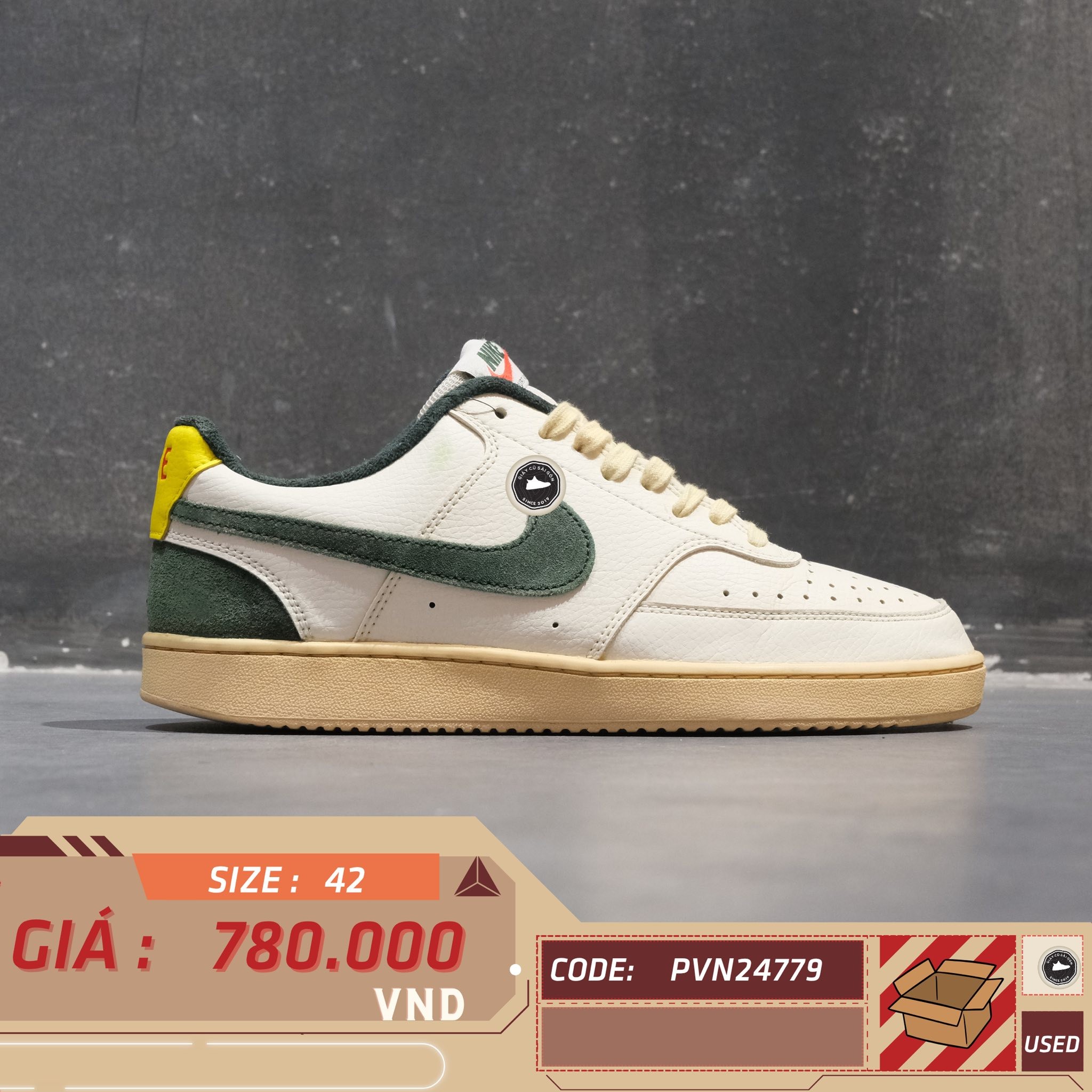 Nike Court Vision Low Sail Pro Green - FD0320 133 - Size 42 - GIÀY 2HAND CHÍNH HÃNG PVN24779