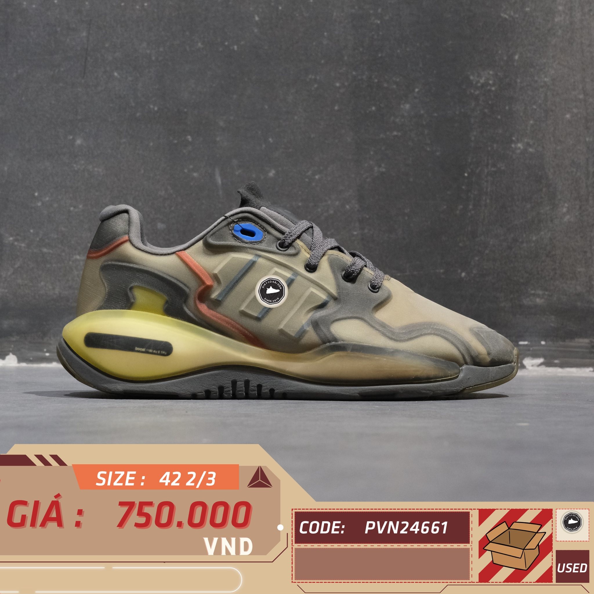 Adidas ZX Alkyne Grey Five Core Black Solar Yellow - FX6247 - Size 42 2/3 - GIÀY 2HAND CHÍNH HÃNG PVN24661