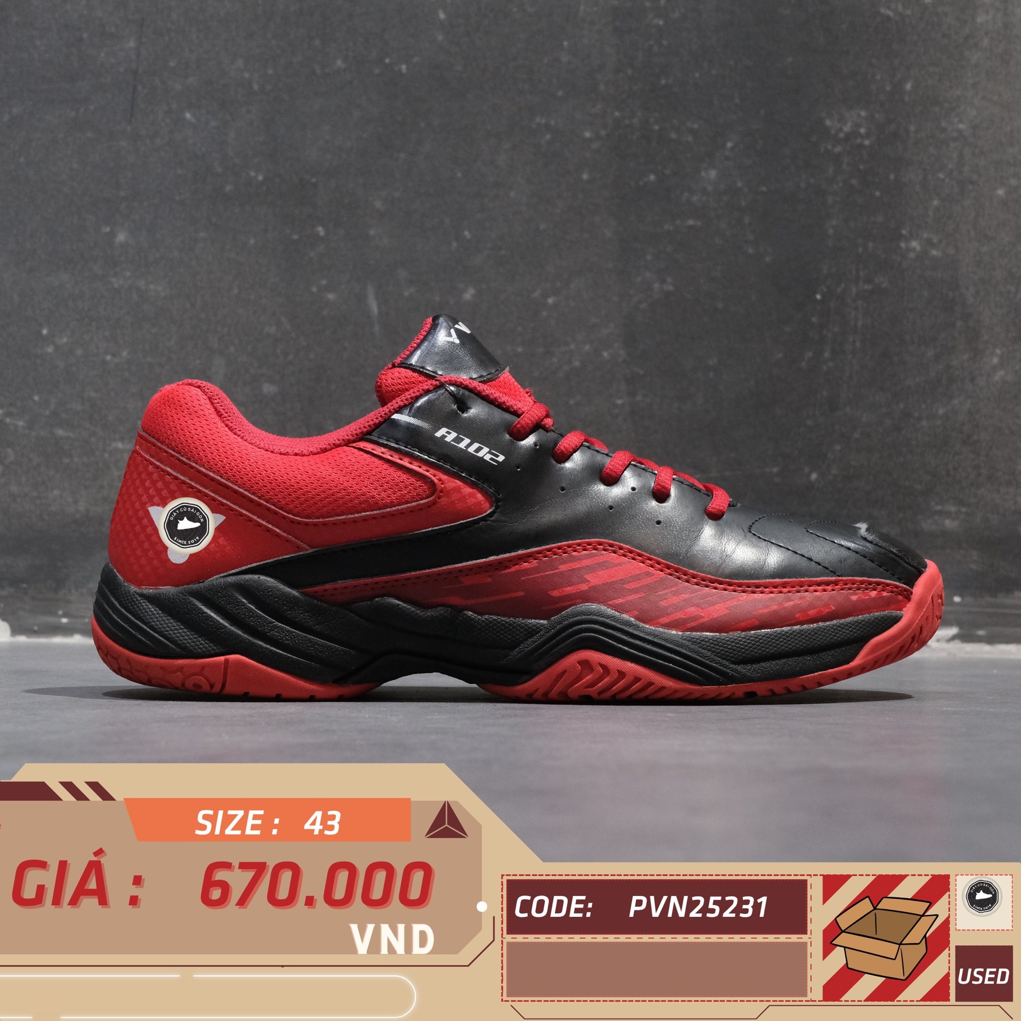 GIÀY CẦU LÔNG VICTOR A102CD - ĐEN ĐỎ - Size 43 - GIÀY 2HAND CHÍNH HÃNG PVN25231