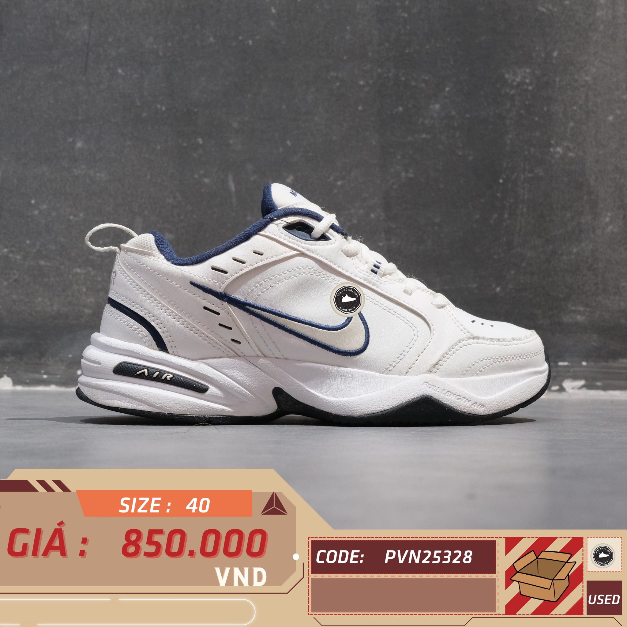 Nike Air Monarch IV White Navy - 415445-102 - Size 40 - GIÀY 2HAND CHÍNH HÃNG PVN25328