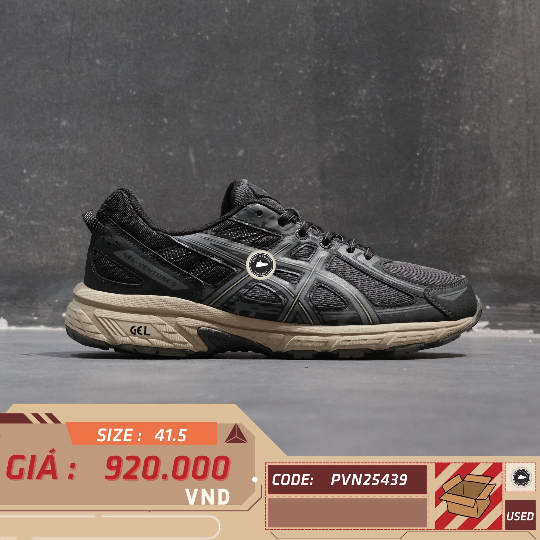 Asics Gel-Venture 6 Black Sheet Rock - 1201A366-001 - Size 41.5 - GIÀY 2HAND CHÍNH HÃNG PVN25439