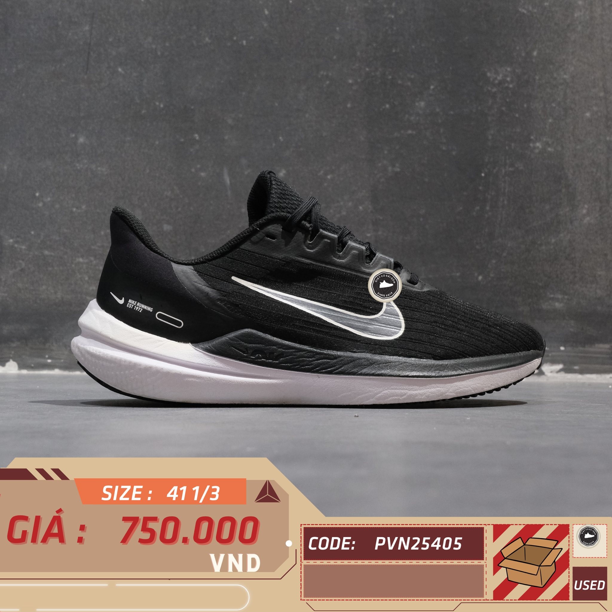 Nike Air Zoom Winflo 10 Black White - DV4022-001 - Size 41 1/3 - GIÀY 2HAND CHÍNH HÃNG PVN25405