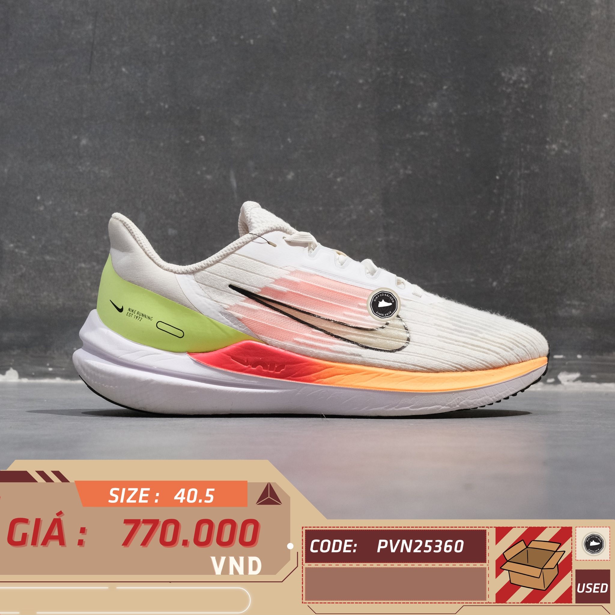 Nike Air Zoom Pegasus 40 White Volt Bright Crimson - DV3853-101 - Size 40.5 - GIÀY 2HAND CHÍNH HÃNG PVN25360