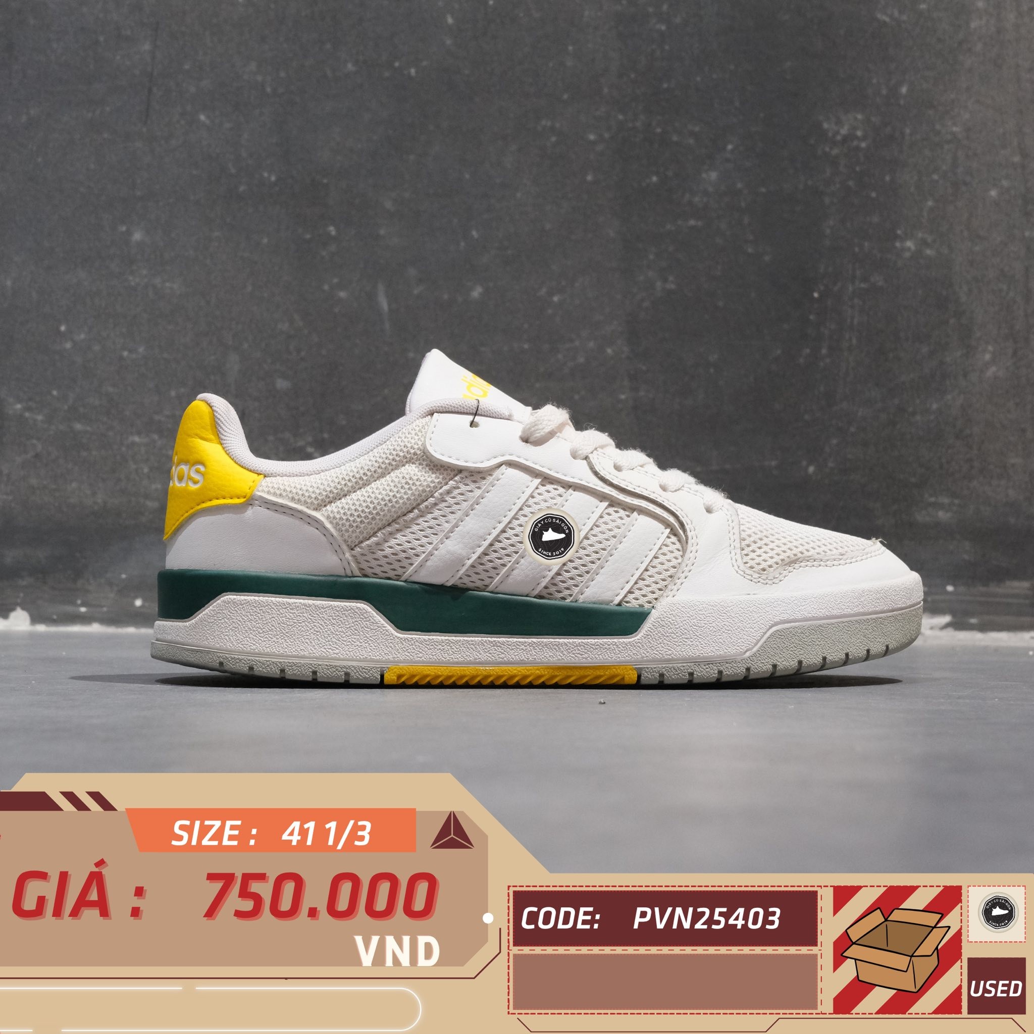 Adidas Entrap Cloud White Collegiate Green Yellow - H00501 - Size 41 1/3 - GIÀY 2HAND CHÍNH HÃNG PVN25403
