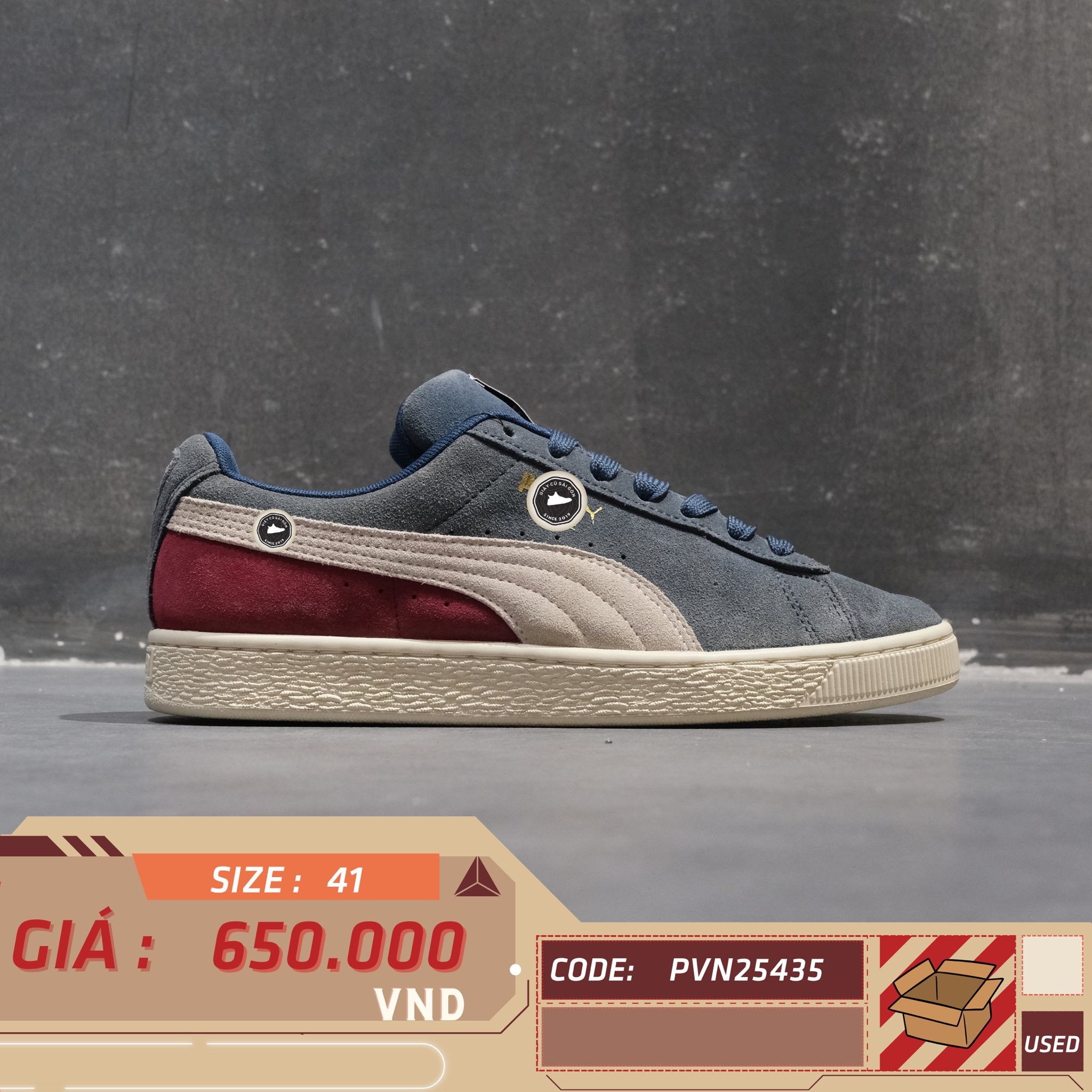 Puma Suede Classic Steel Grey Rhubarb Birch - 365347-05 - Size 41 - GIÀY 2HAND CHÍNH HÃNG PVN25435