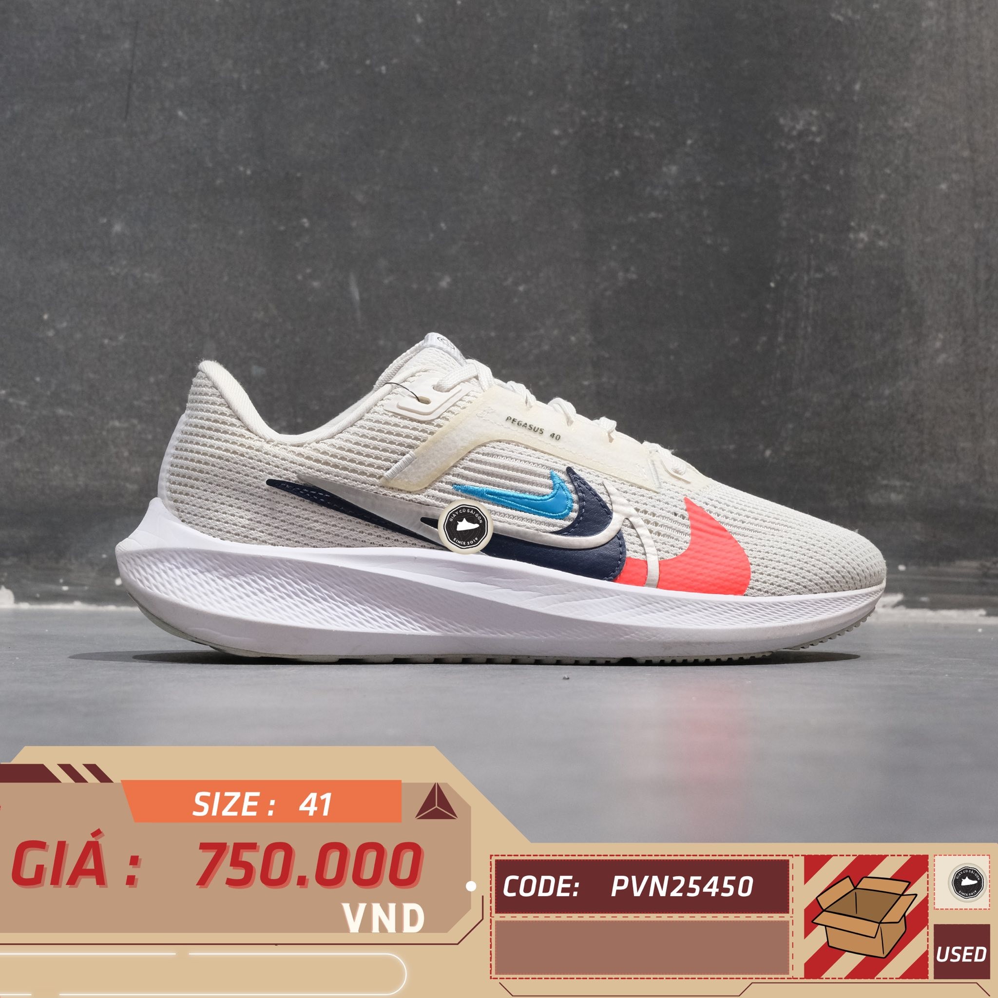 Nike Air Zoom Pegasus 40 SE White Multi-Color Mismatch - FJ1051-100 - Size 41 - GIÀY 2HAND CHÍNH HÃNG PVN25450
