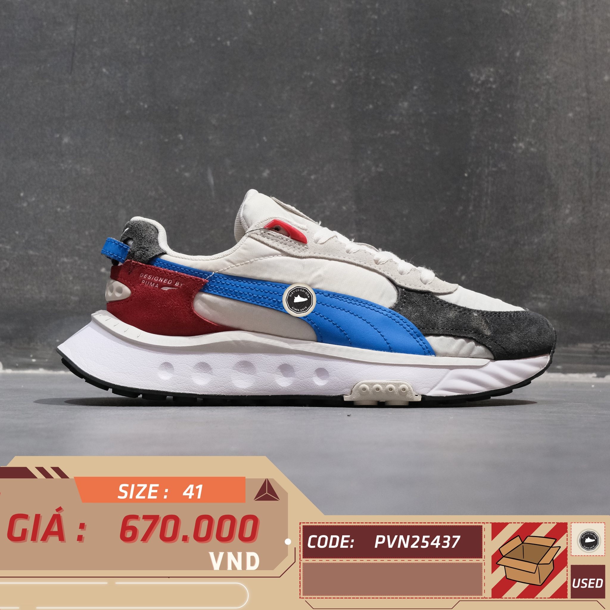 Puma Wild Rider Layers White Urban Red - 380697-01 - Size 41 - GIÀY 2HAND CHÍNH HÃNG PVN25437