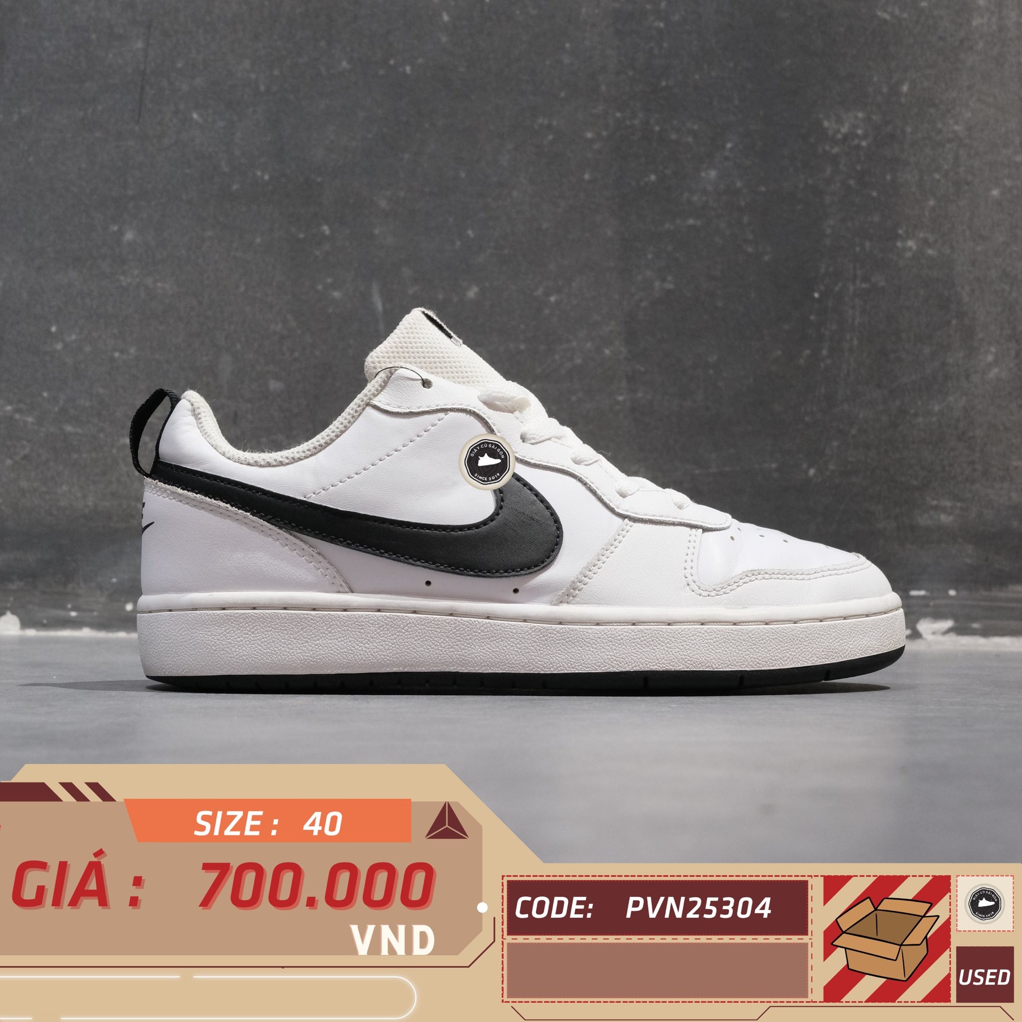 Giày Pickleball Nike Court Borough Low 2 White Black - BQ5448-104 - Size 40 - GIÀY 2HAND CHÍNH HÃNG PVN25304