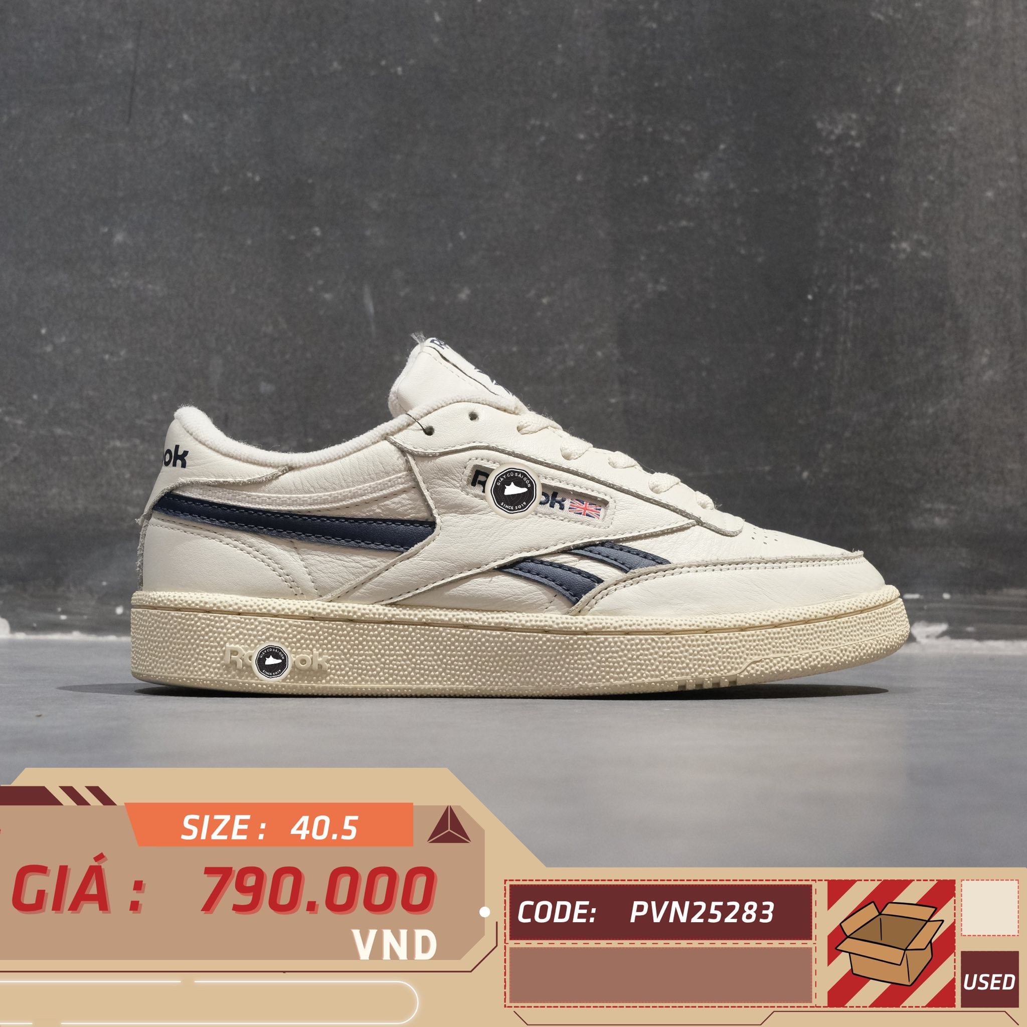 Giày Pickleball Reebok Club C Revenge Vintage Chalk Vector Navy - GW7262 - 40.5 - GIÀY 2HAND CHÍNH HÃNG PVN25283