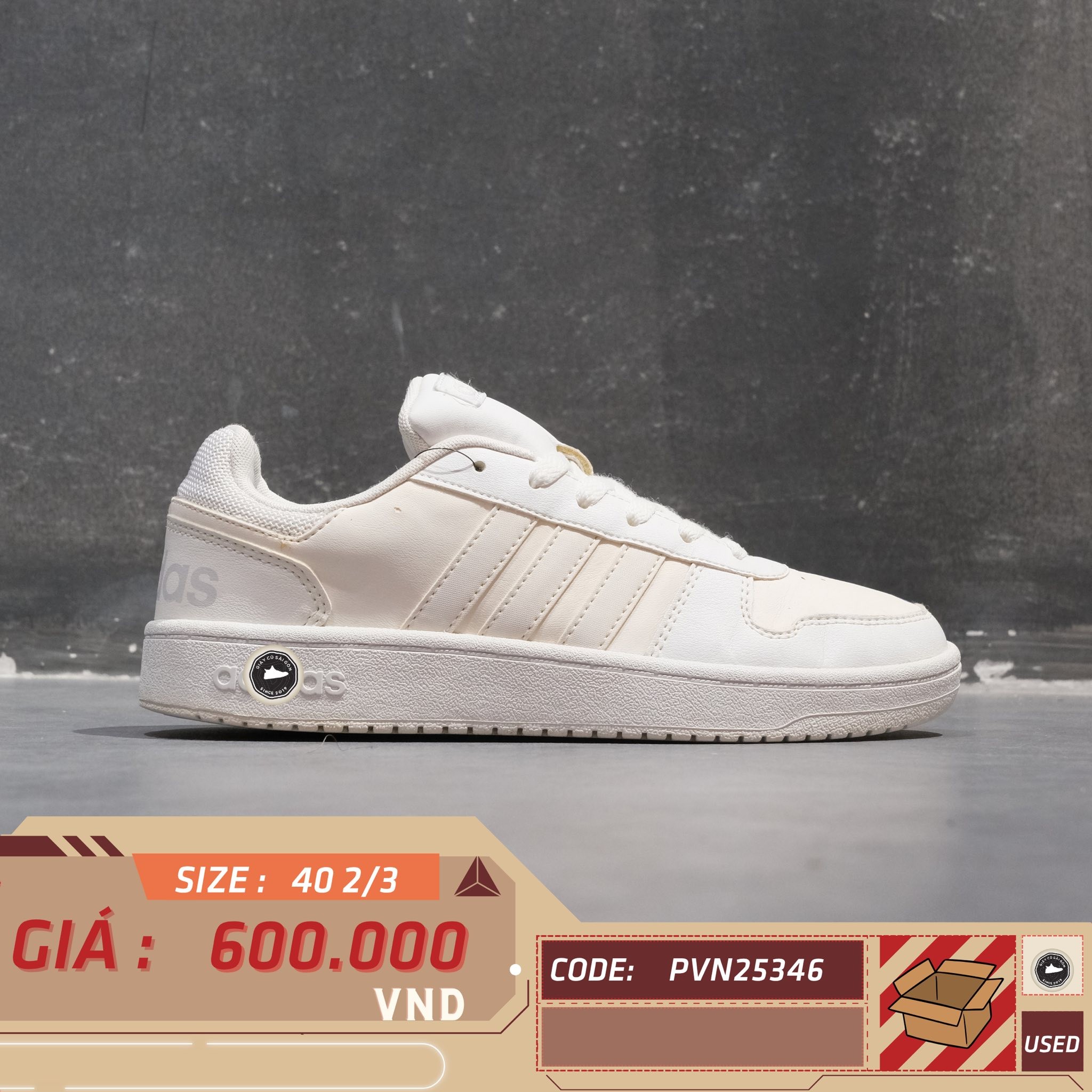 Adidas Hoops 3.0 Low White Magic Beige - IF2634 - Size 40 2/3 - GIÀY 2HAND CHÍNH HÃNG PVN25346