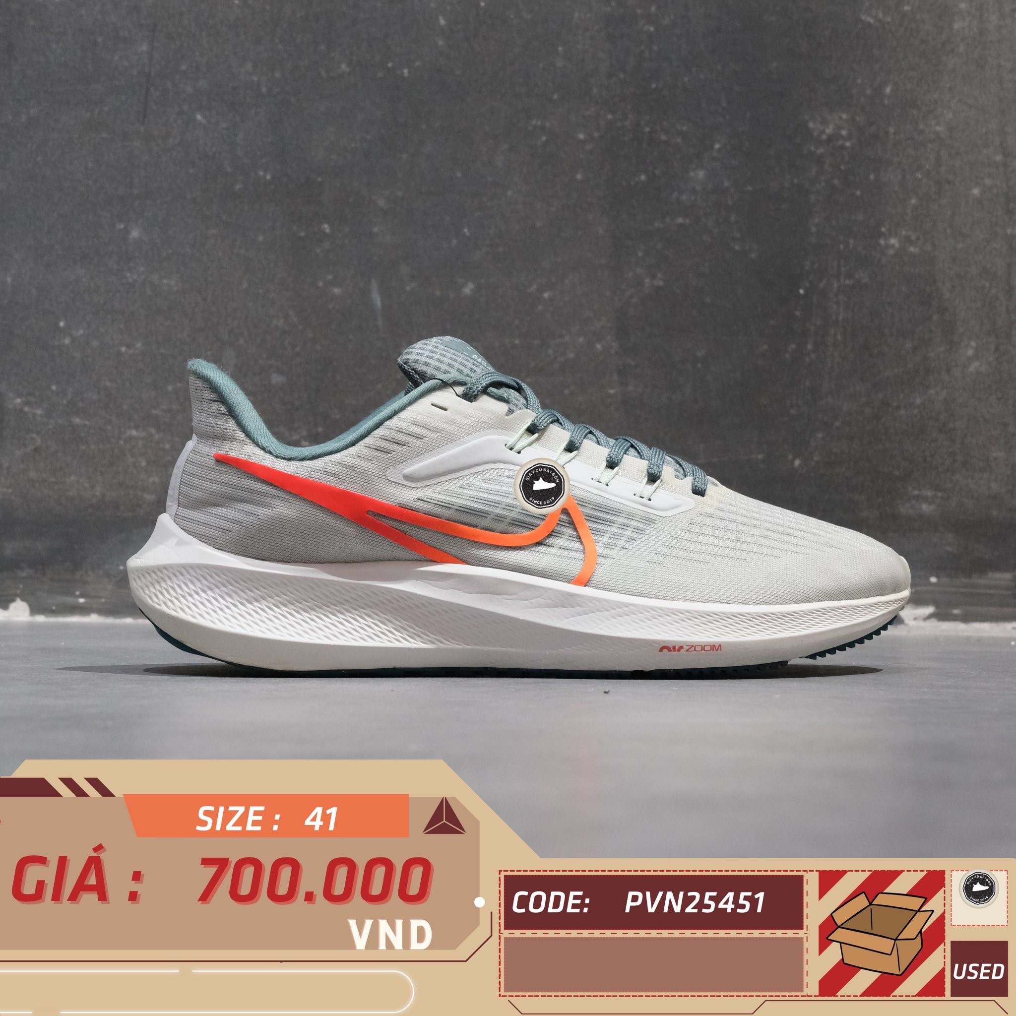 Nike Air Zoom Pegasus 39 Particle Grey Total Orange - DH4071-005 - Size 41 - GIÀY 2HAND CHÍNH HÃNG PVN25451
